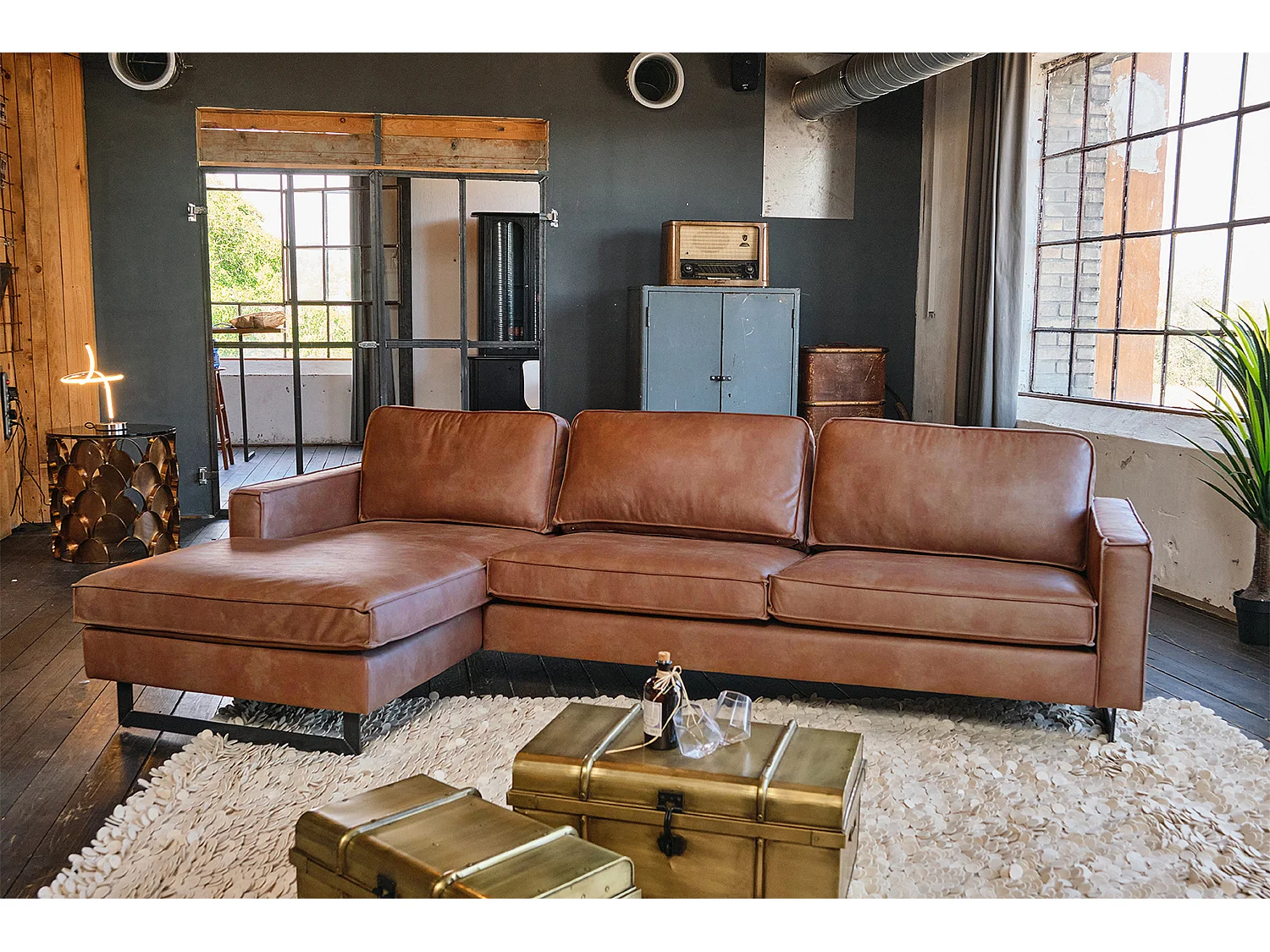 Sofá - marrón cuero sintético - VILNIUS