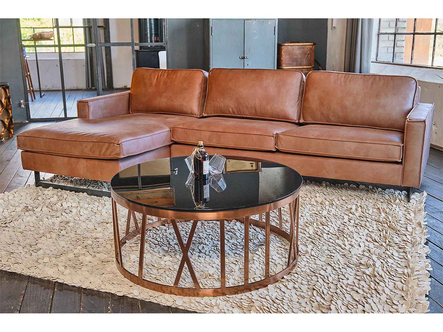 Sofá - marrón cuero sintético - VILNIUS