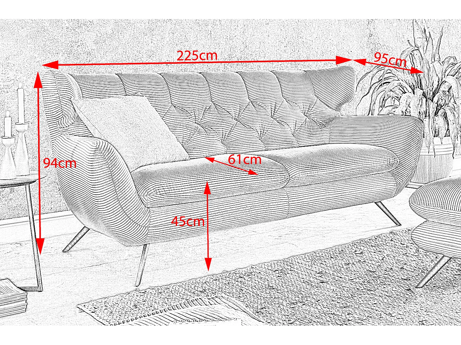 Sofa - Grau Cord - CHARME