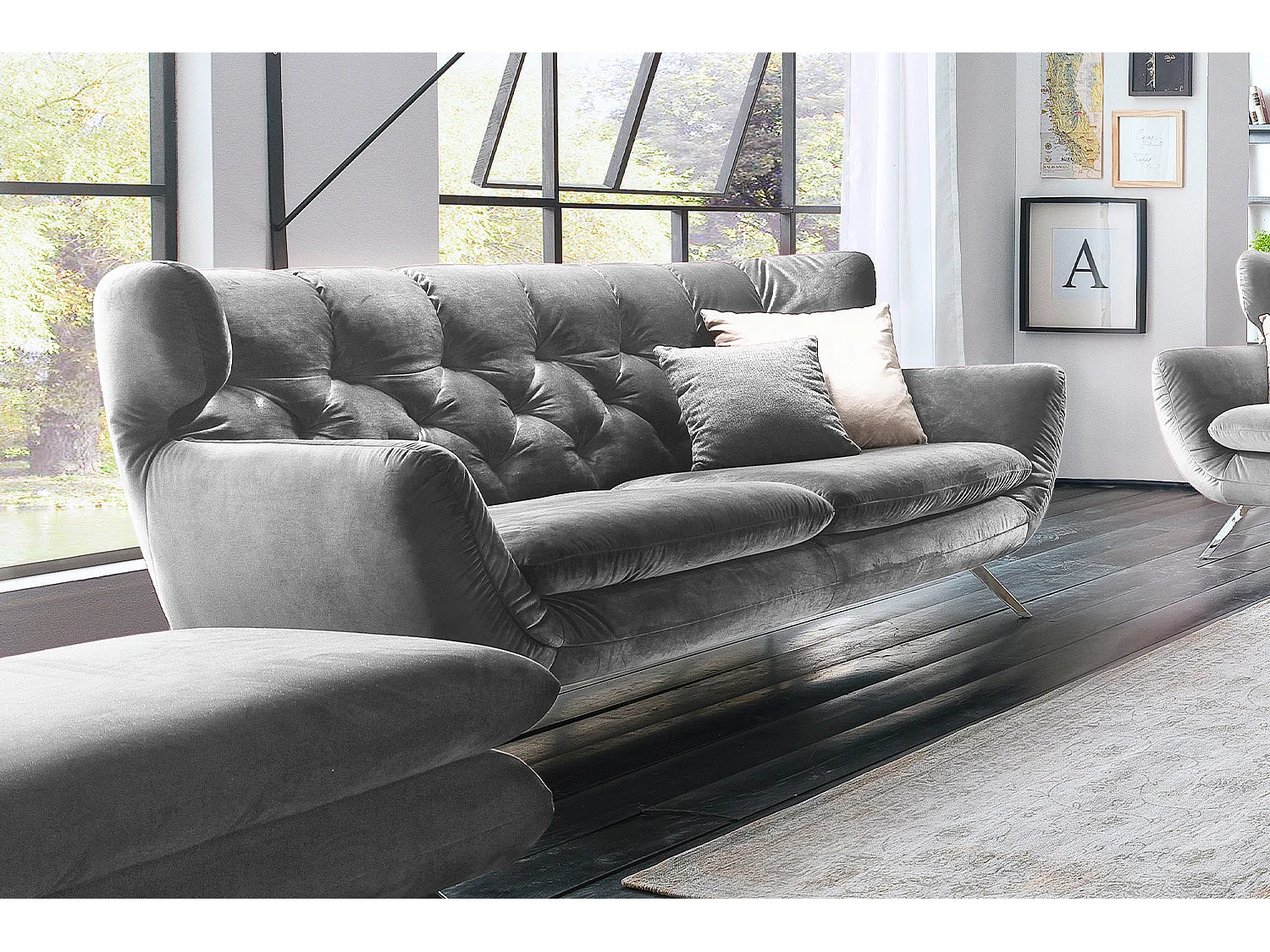 Bank - Zilver Fluweel - CHARME