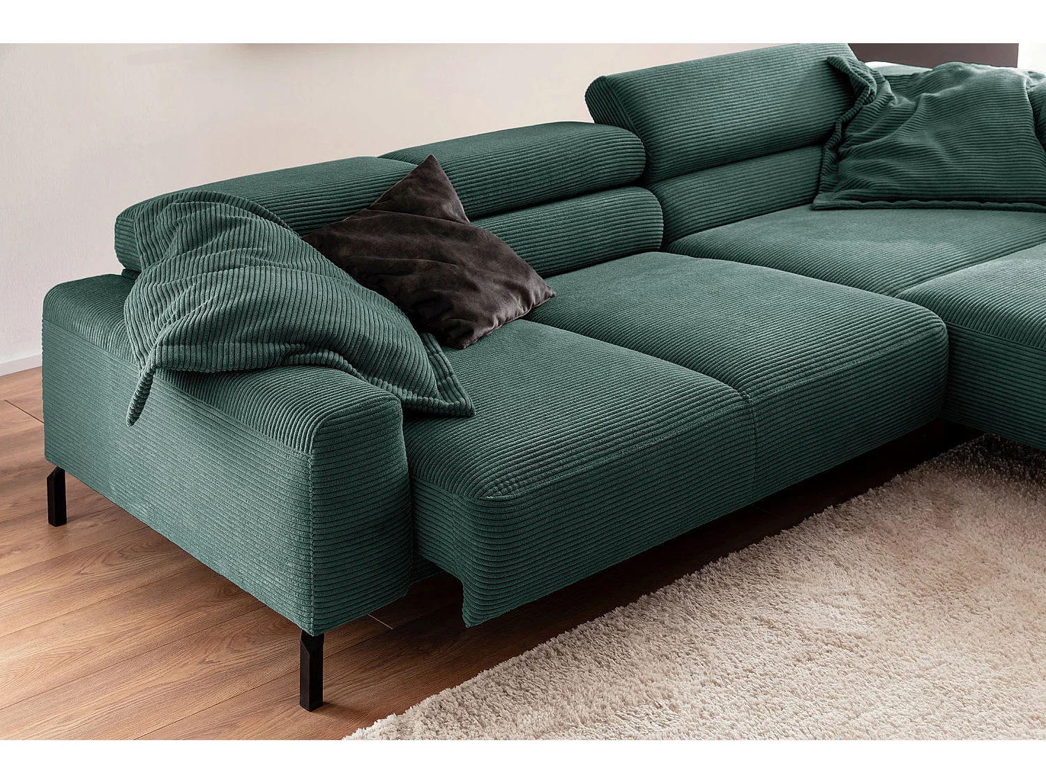 Ecksofa - Smaragdgrün Cord - DELIA