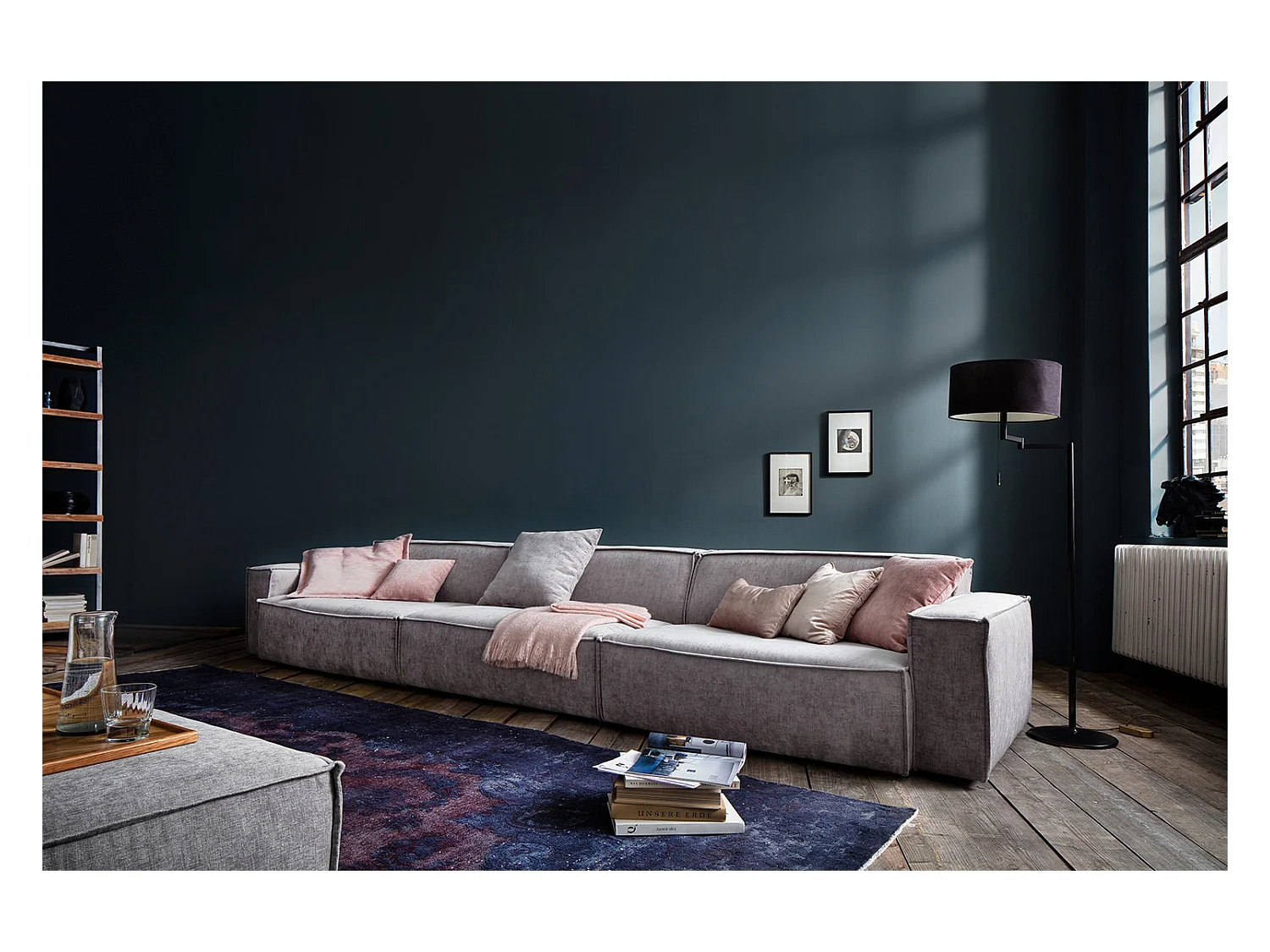 Riesensofa - Hellgrau Webstoff - SAMU
