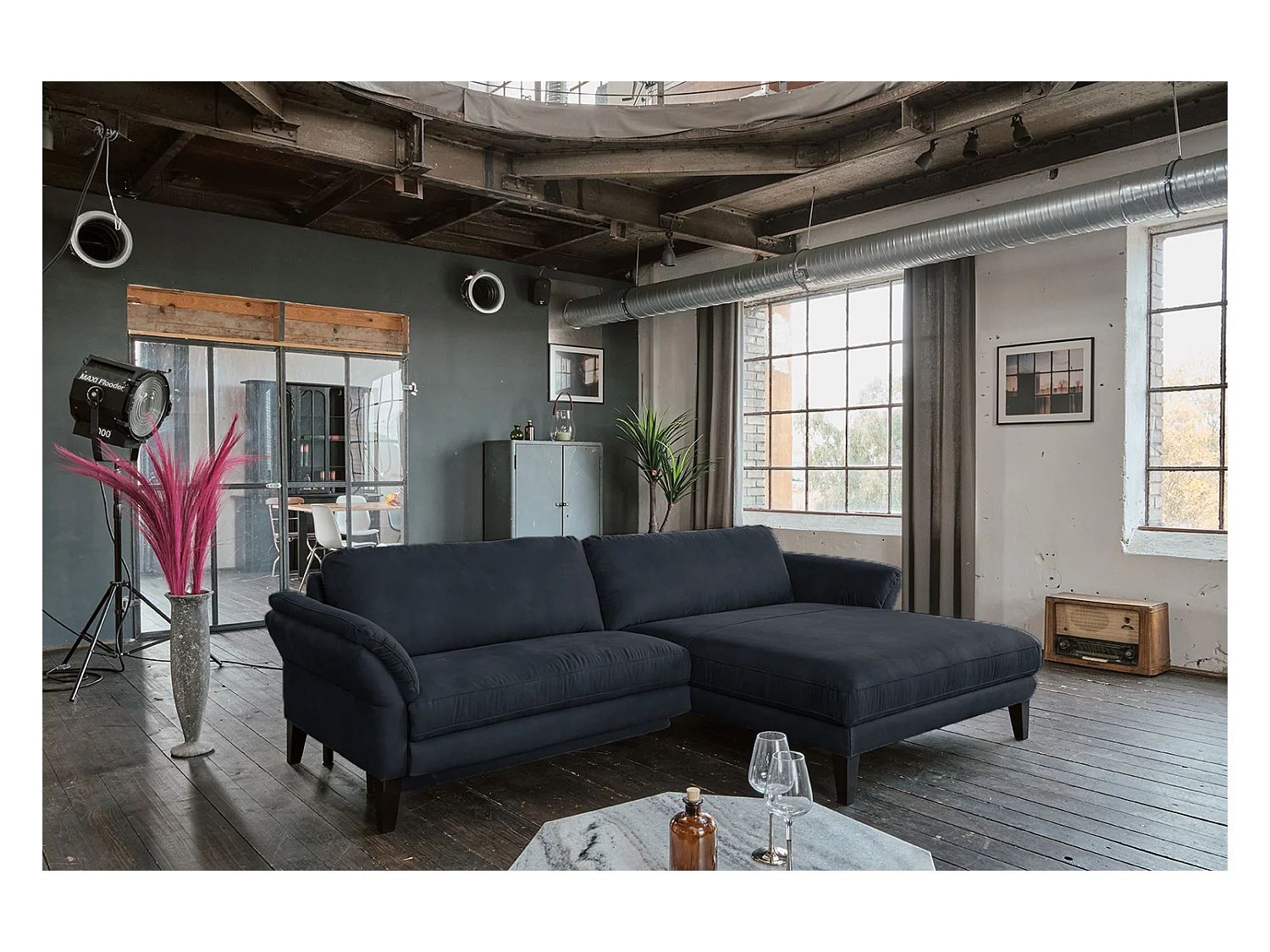 Ecksofa - Schwarz Webstoff - MALTA
