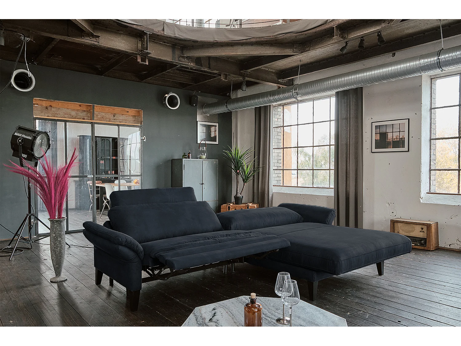 Ecksofa - Schwarz Webstoff - MALTA