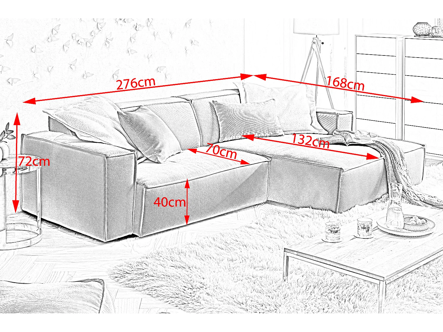 Ecksofa - Hellgrün Cord - SAMU