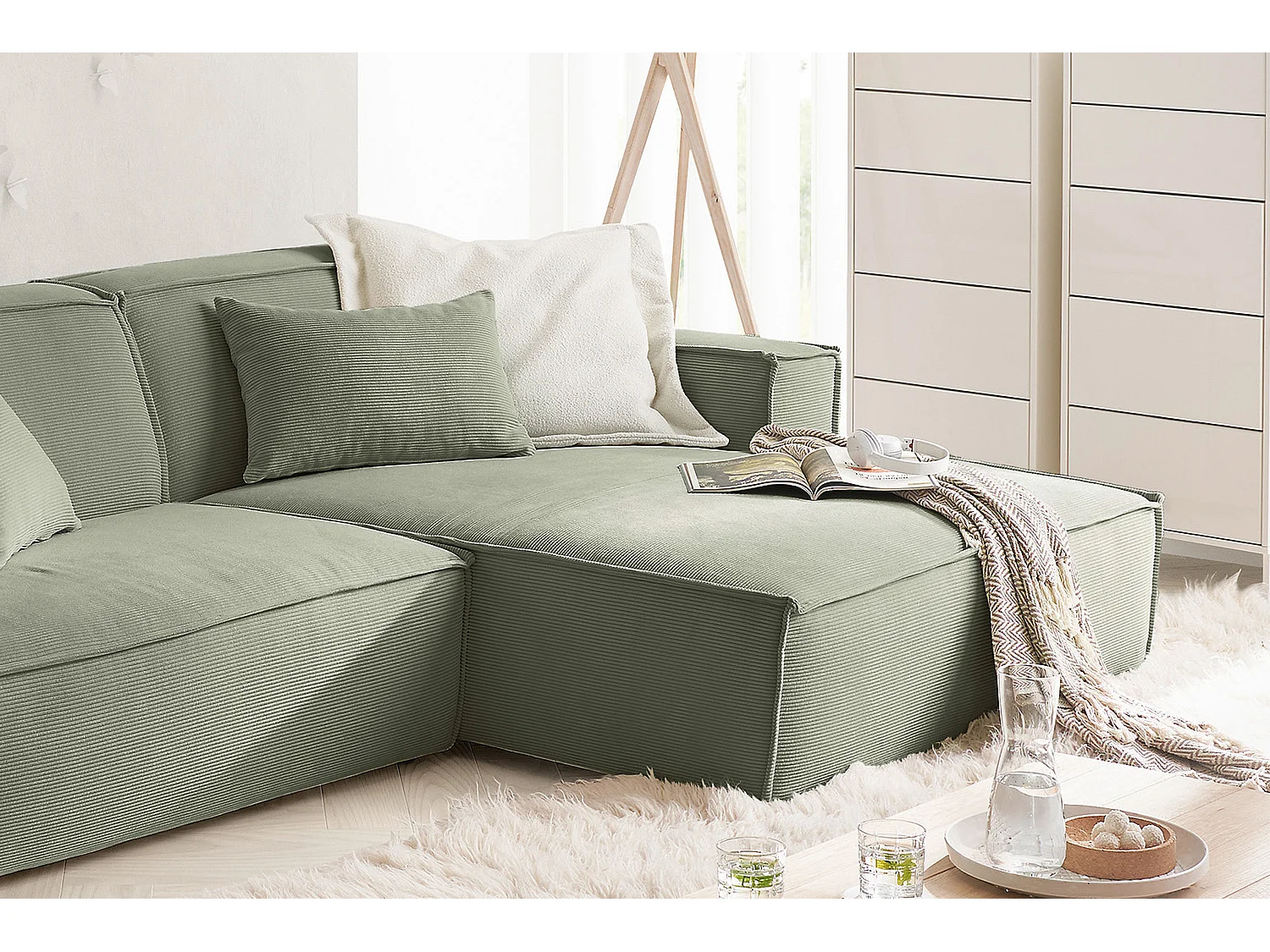 Divano angolare - verde chiaro Velluto a coste - SAMU