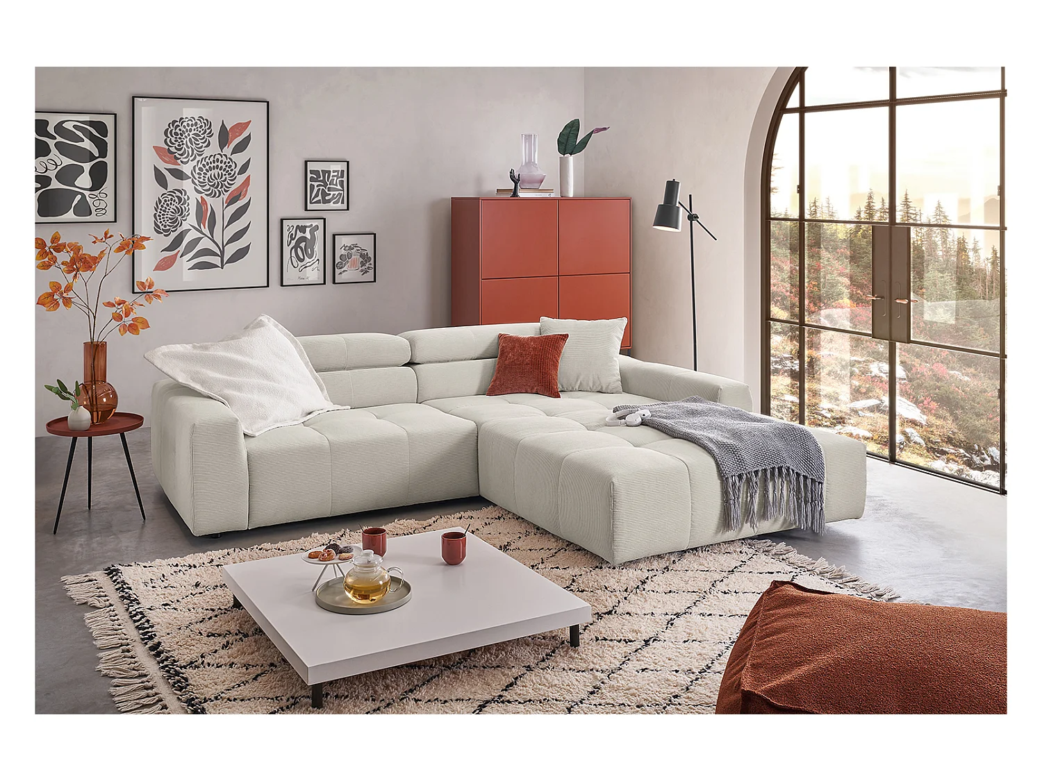 Ecksofa - Silber Cord - RENO