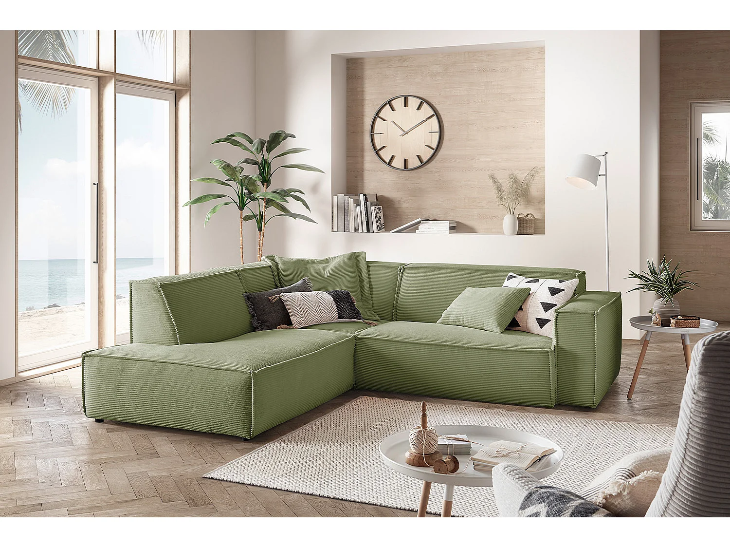 Divano angolare - verde Velluto a coste - SAMU