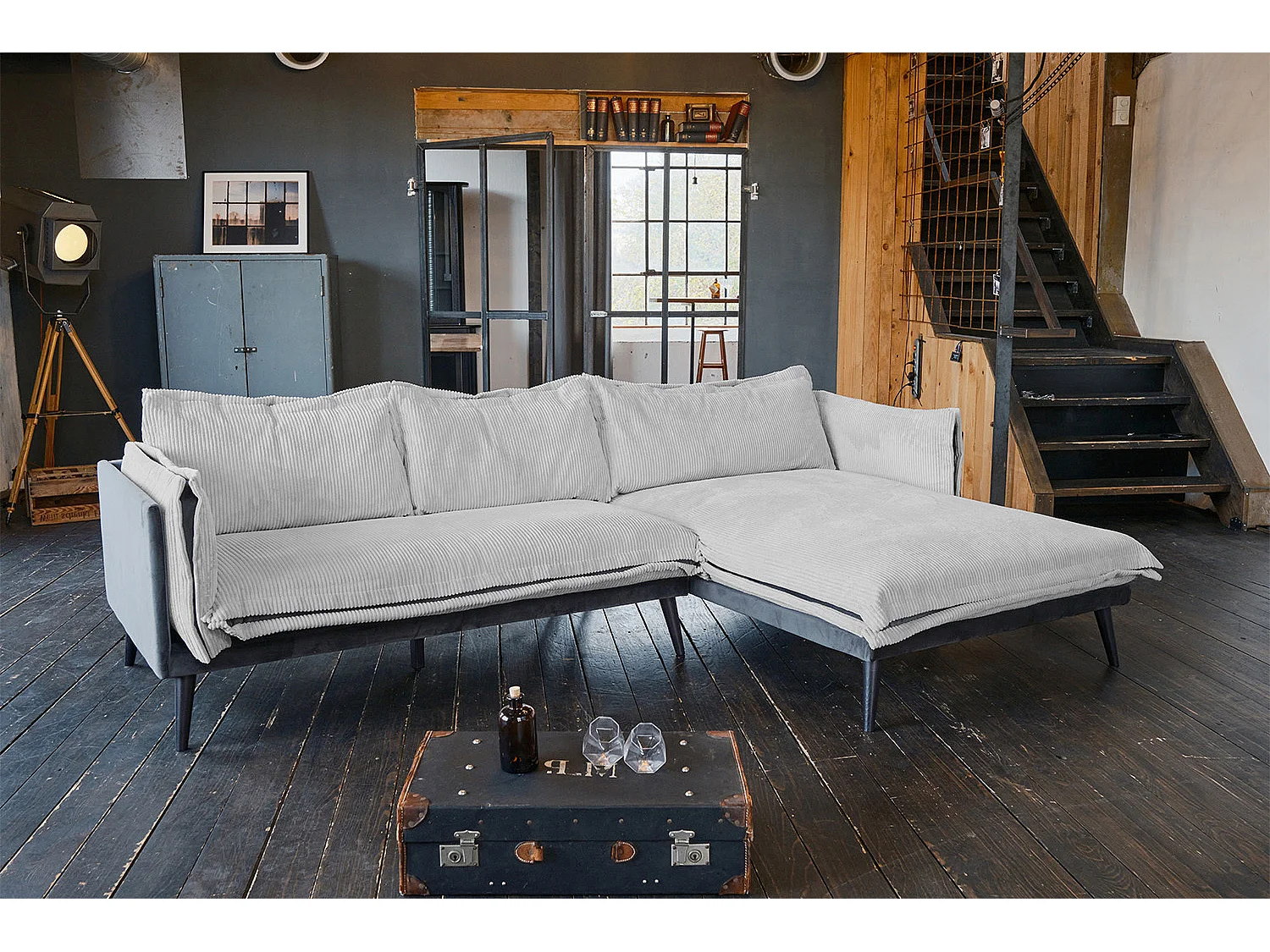 Ecksofa - Hellgrau Velvet - QUENYA