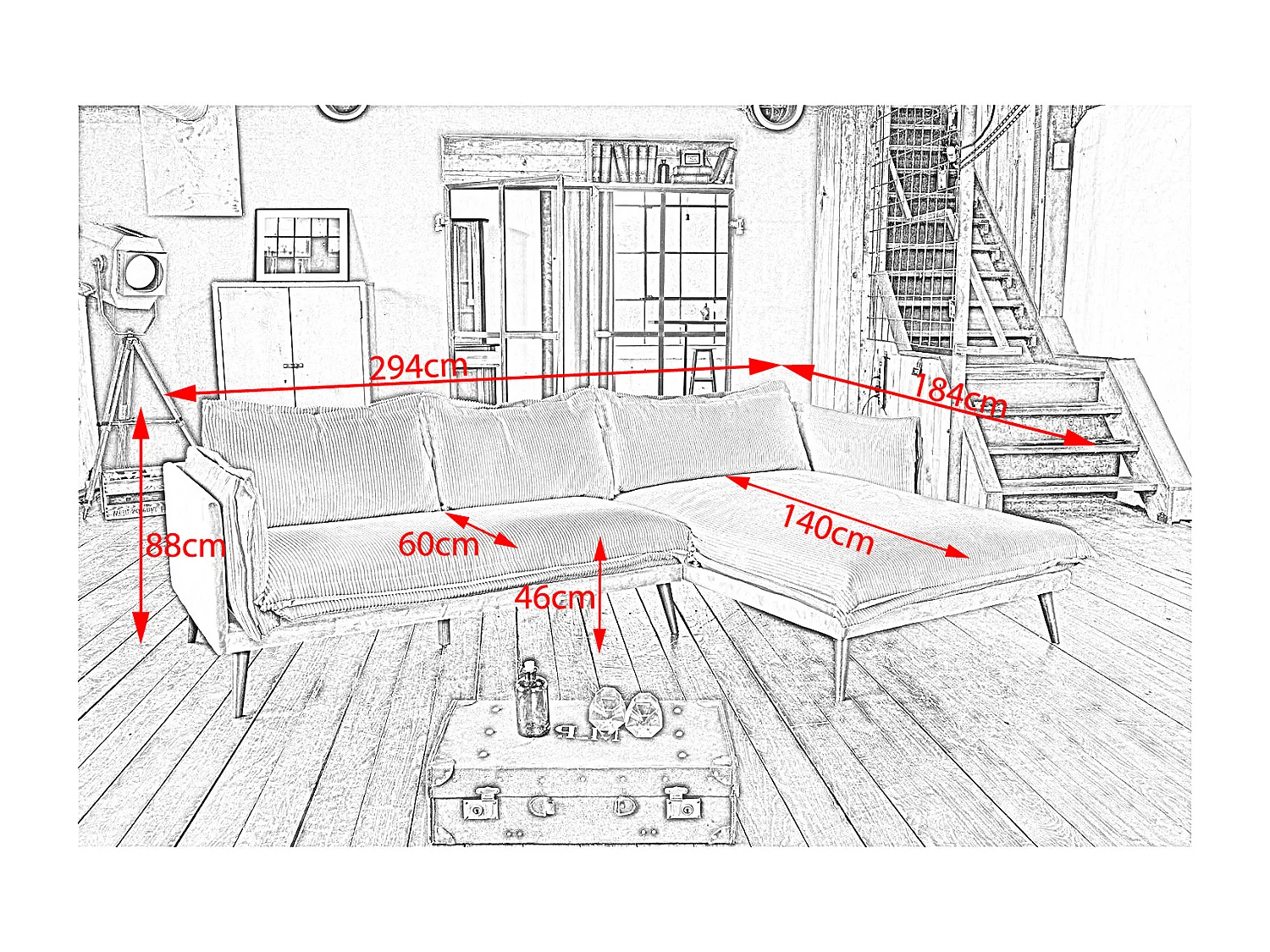 Ecksofa - Hellgrau Velvet - QUENYA