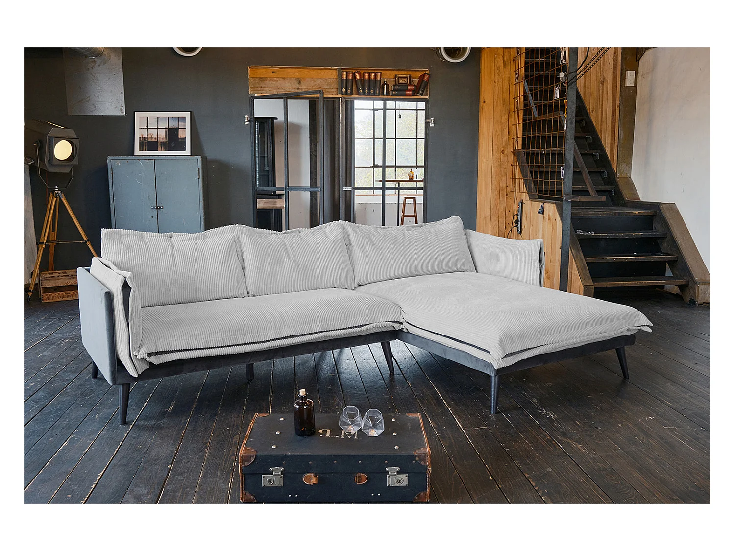 Ecksofa - Hellgrau Velvet - QUENYA