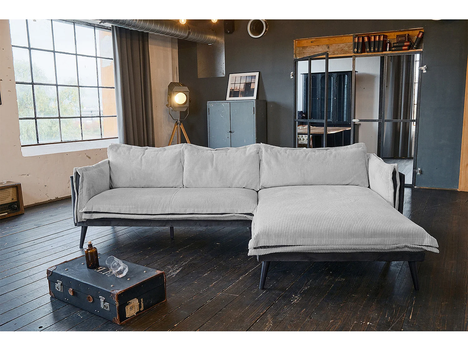 Ecksofa - Hellgrau Velvet - QUENYA