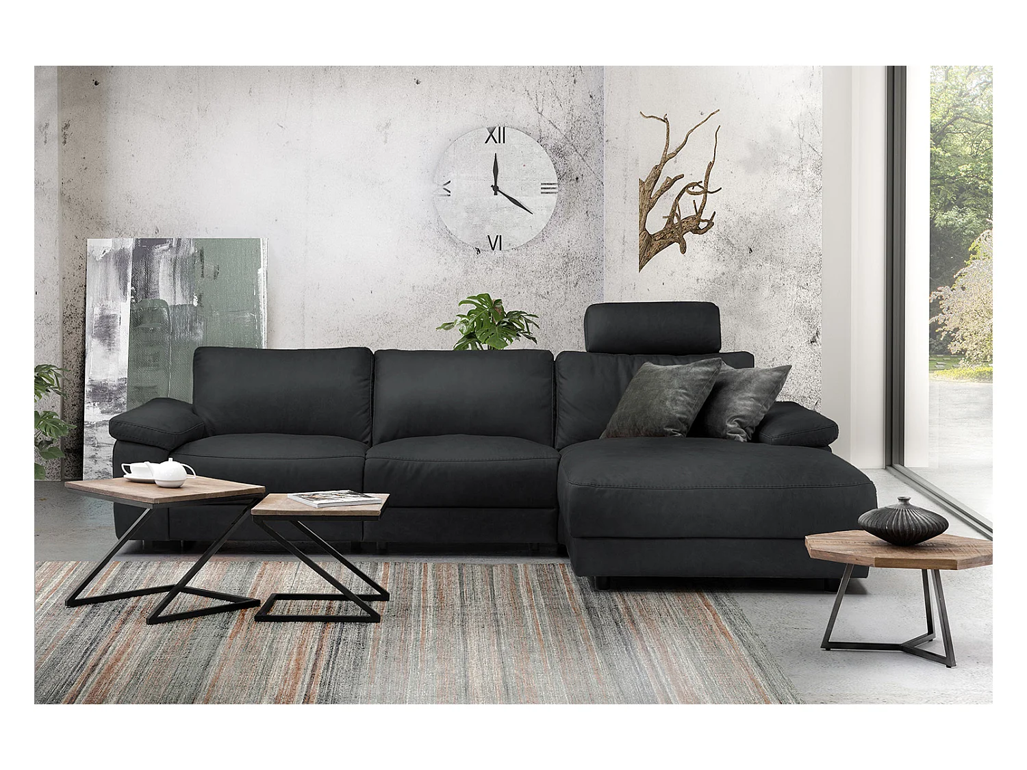 Ecksofa - Schwarz Leder - LOLA