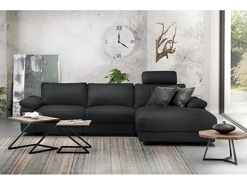 Ecksofa - Schwarz Leder - LOLA