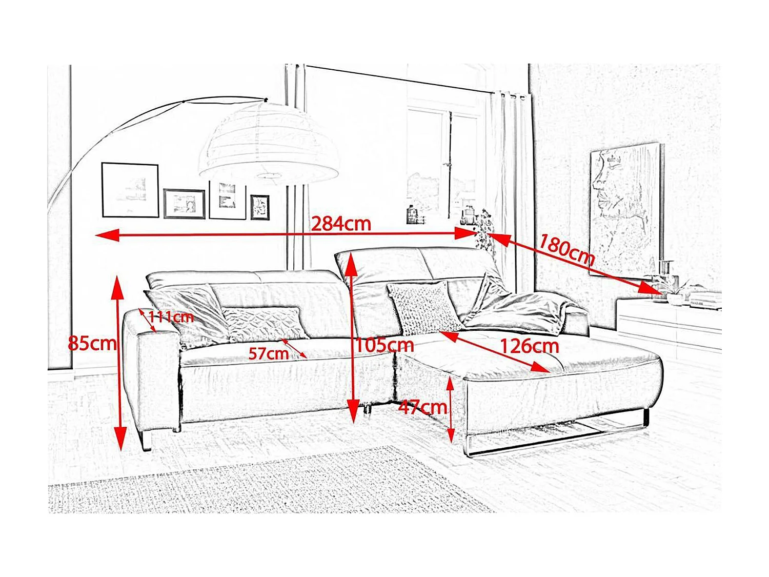 Ecksofa - Weiß Leder - YORK
