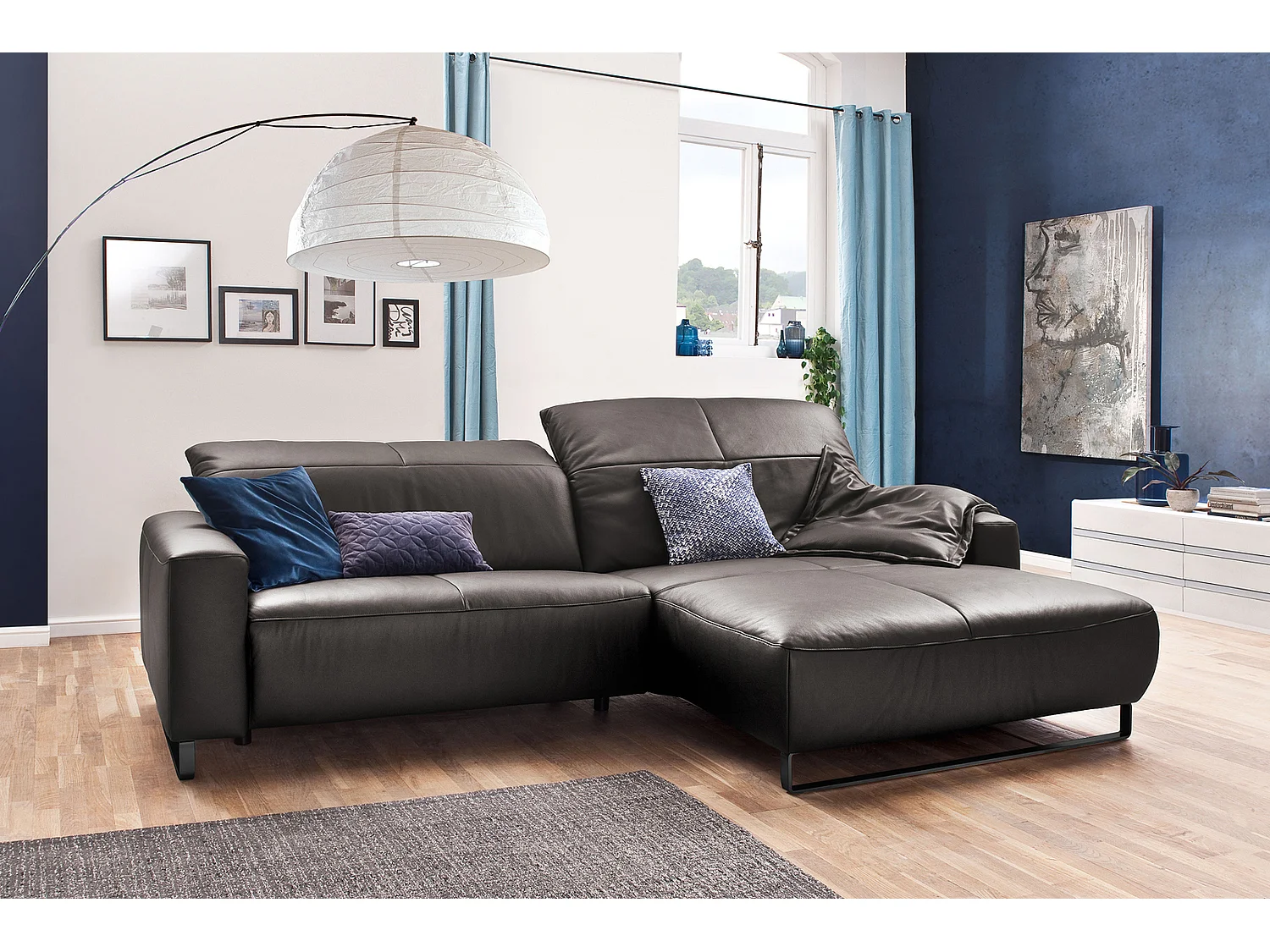 Canapé d'angle - anthracite cuir - YORK