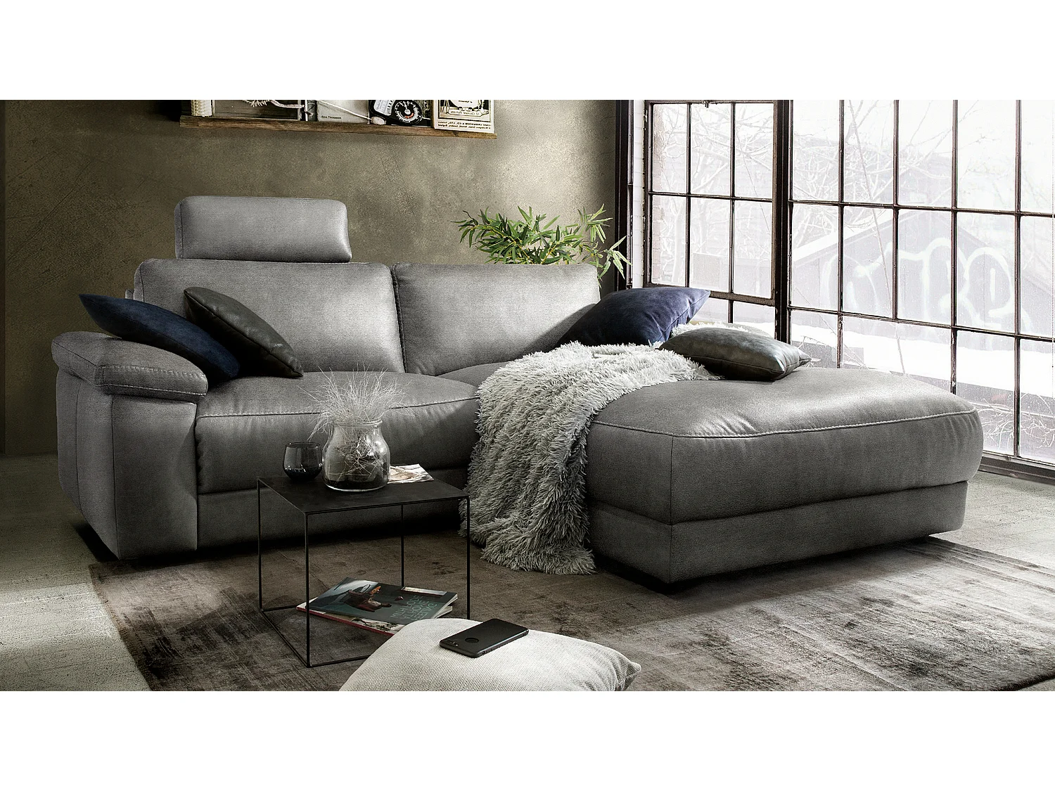 Ecksofa - Grau Webstoff - LOLA