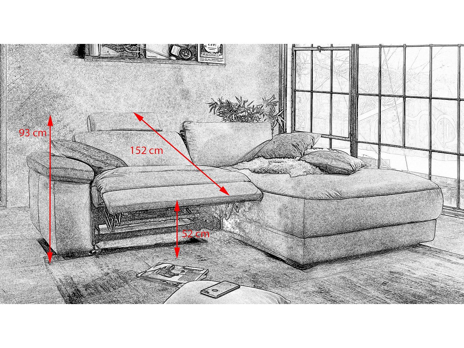 Ecksofa - Grau Webstoff - LOLA