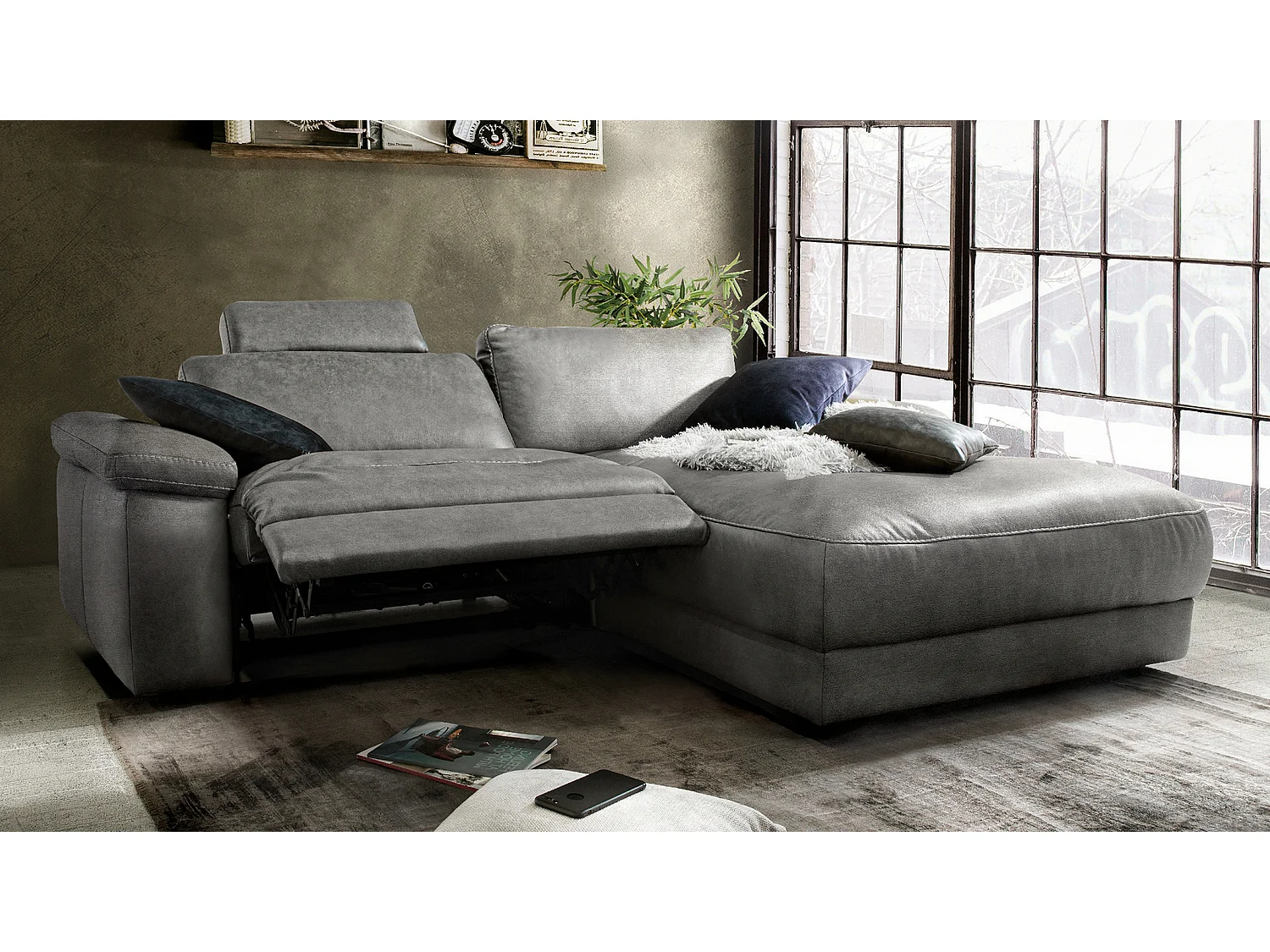 Ecksofa - Grau Webstoff - LOLA