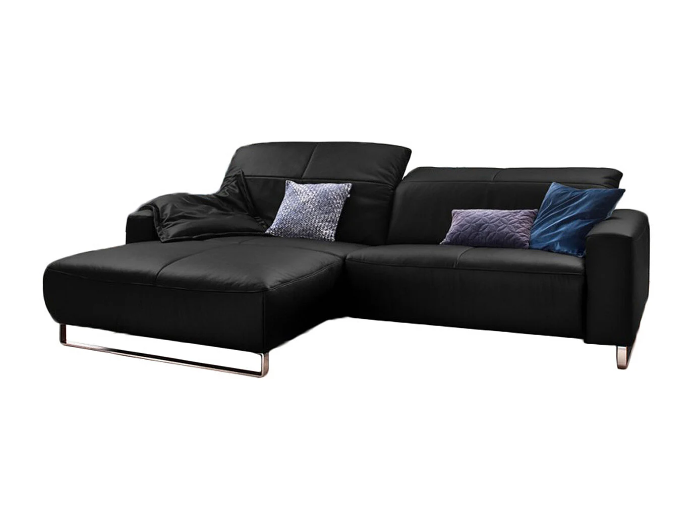 Ecksofa - Schwarz Leder - YORK