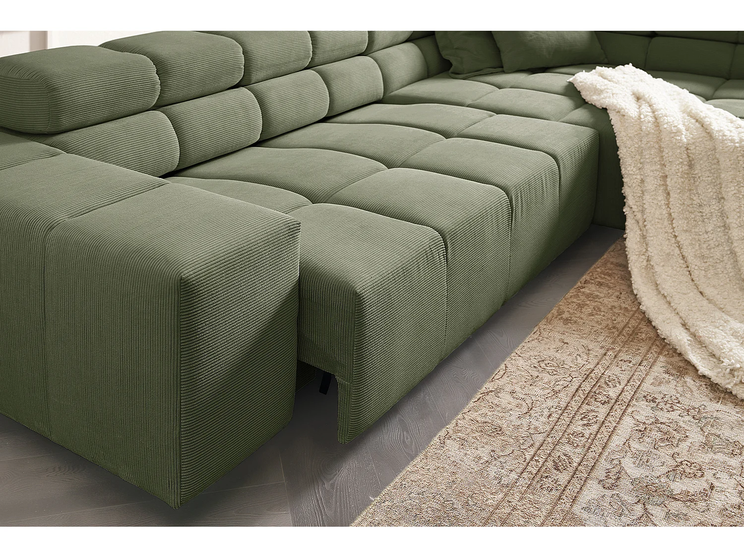 Ecksofa - Dunkelgrün Cord - NEVADA