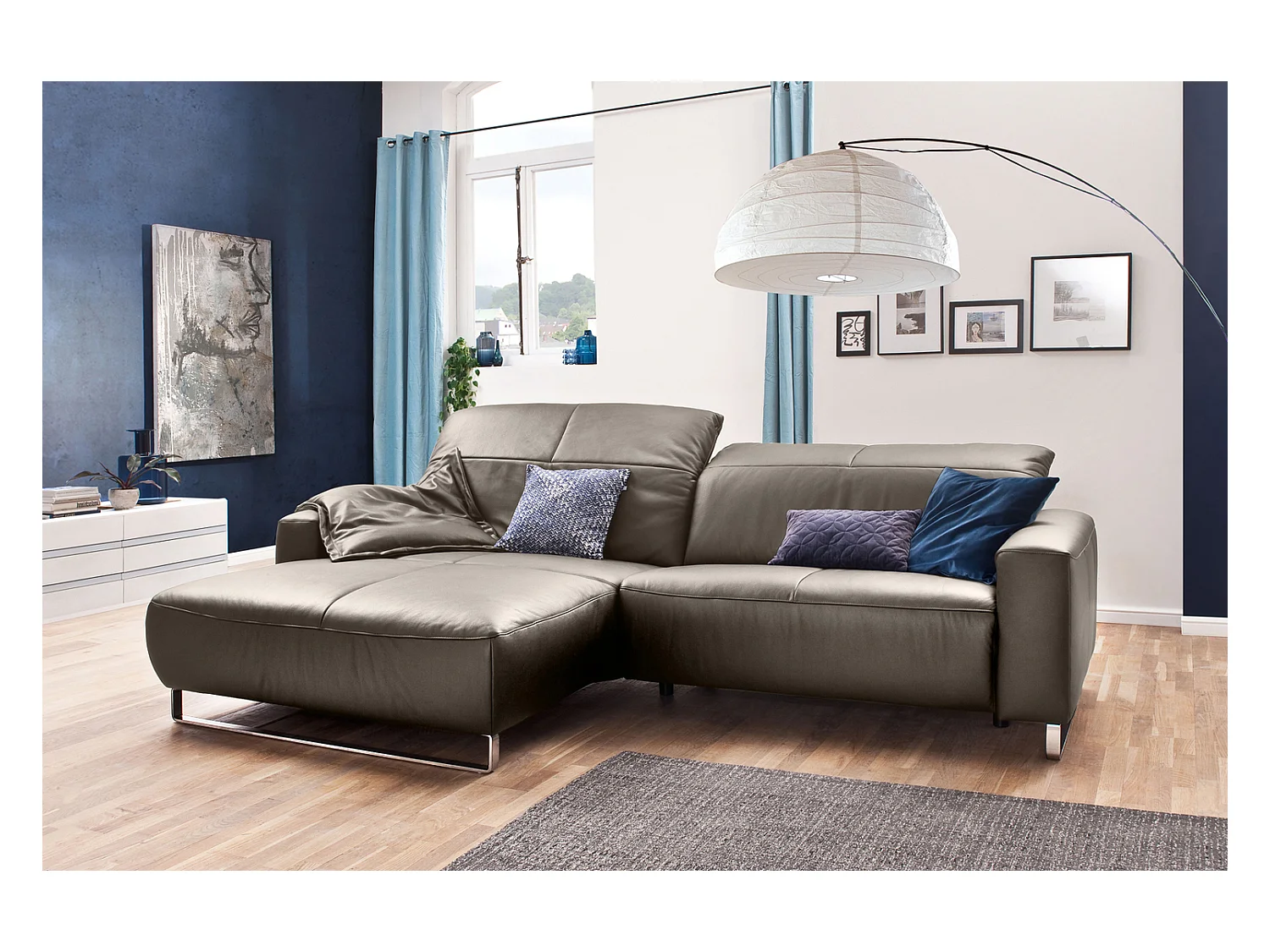 Ecksofa - Lavagrau Leder - YORK