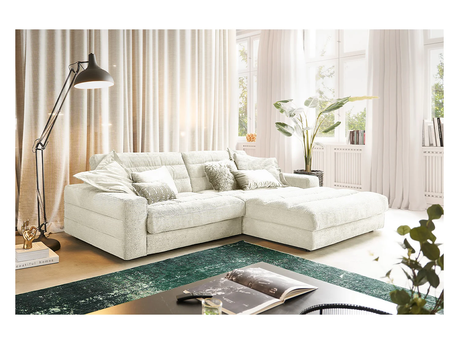 Canapé - blanc crème Velours côtelé - LANA