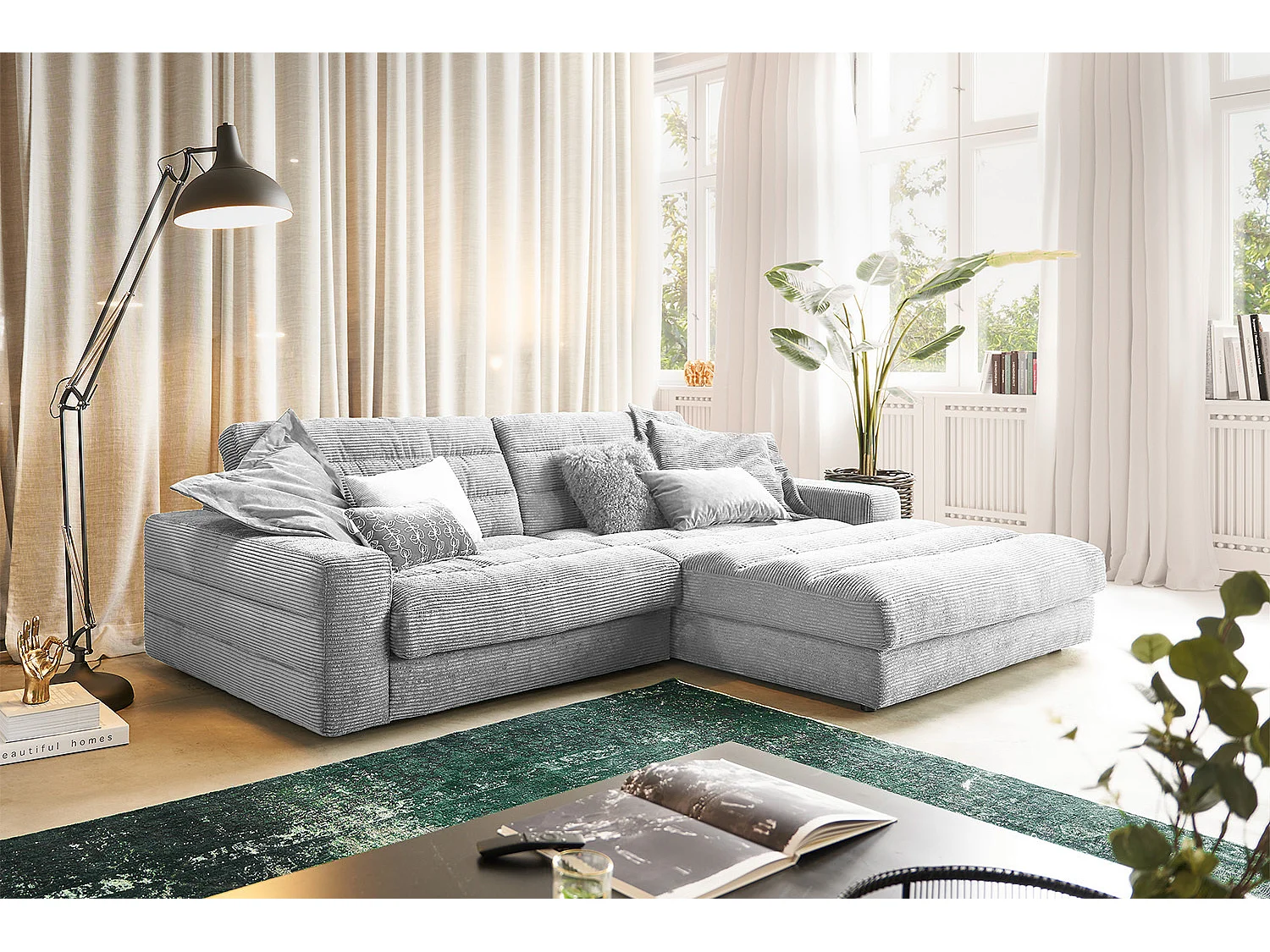 Ecksofa - Hellgrau Cord - LANA