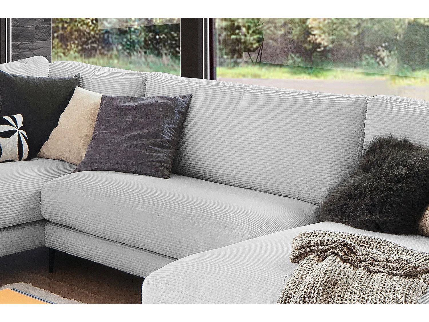 Canapé - gris clair Velours côtelé - CARA