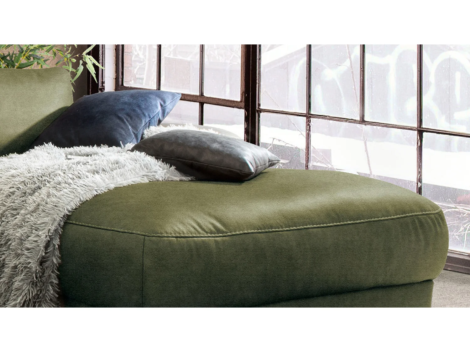 Divano angolare - verde scuro tessuto intrecciato - LOLA