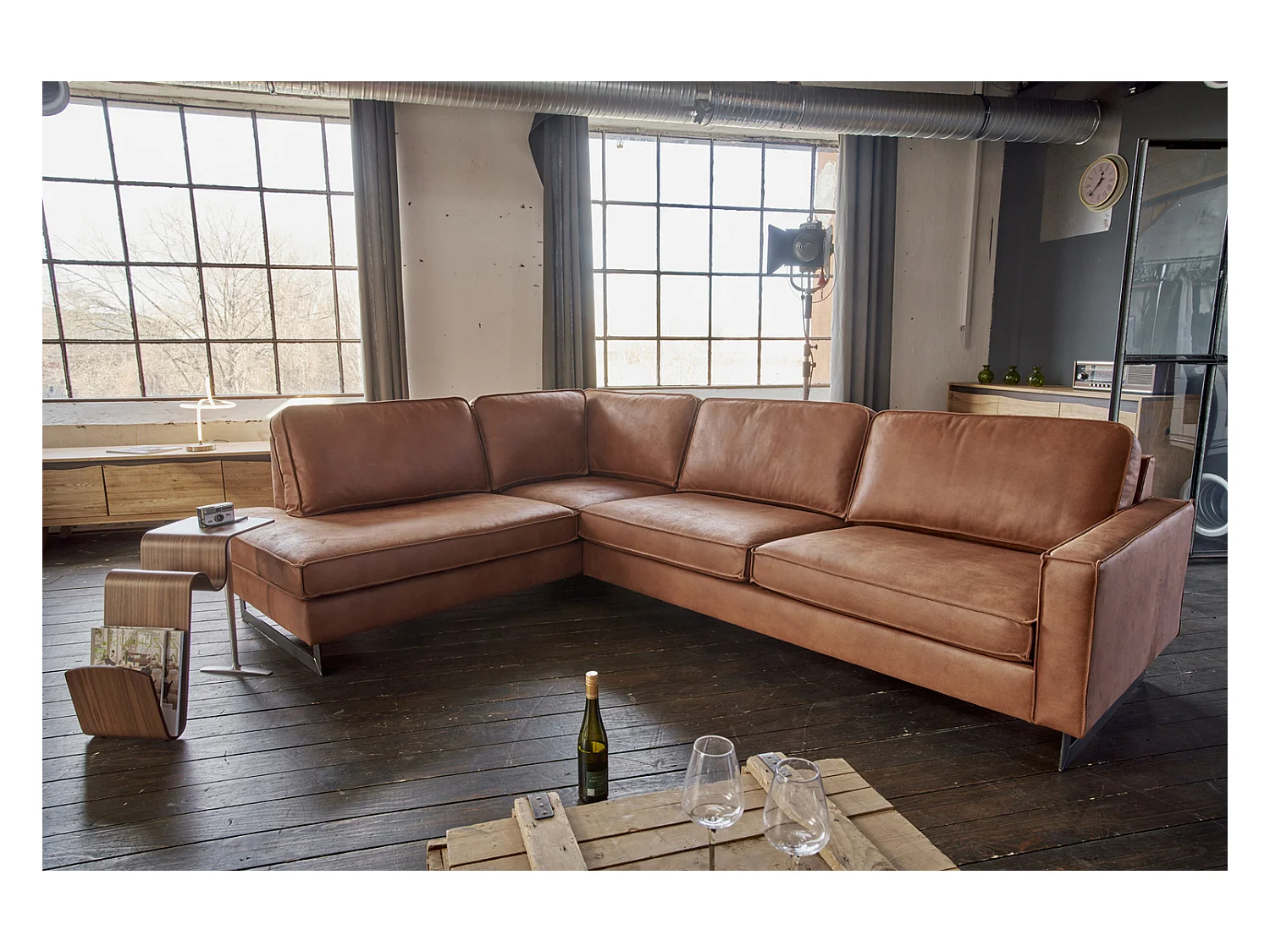 Ecksofa - Braun Kunstleder - VILNIUS