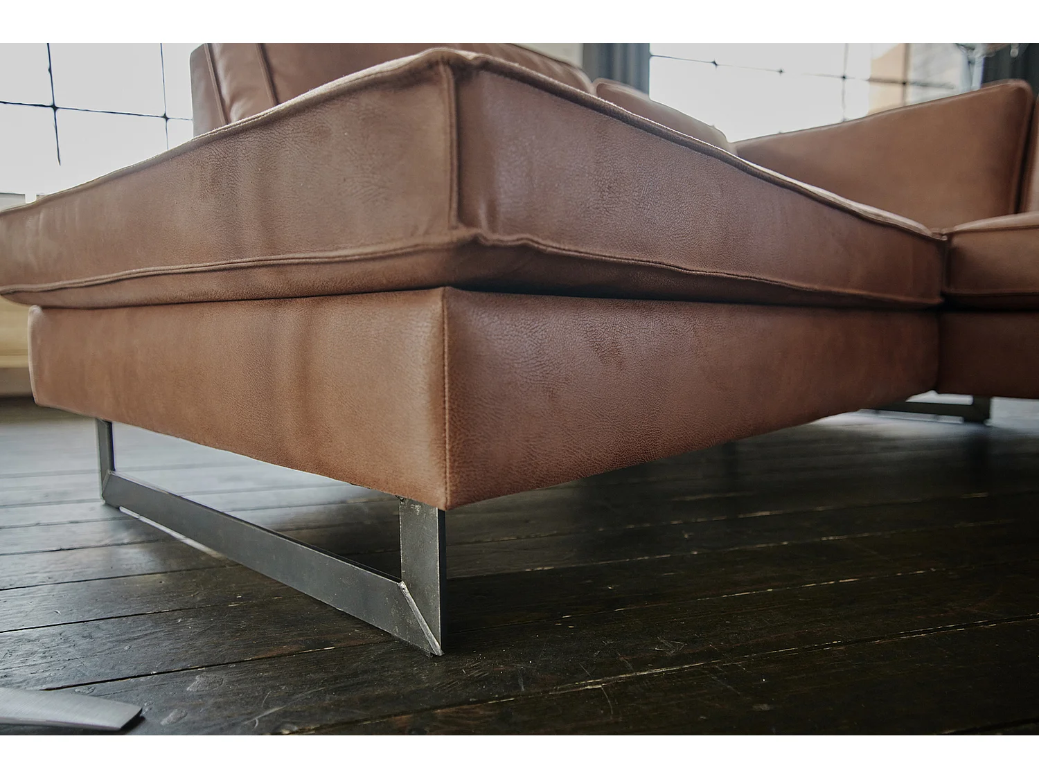 Canapé d'angle - marron Tissu en fibres de cuir - VILNIUS