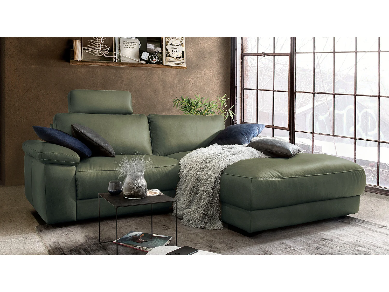 Sofá esquinero - verde oscuro piel - LOLA