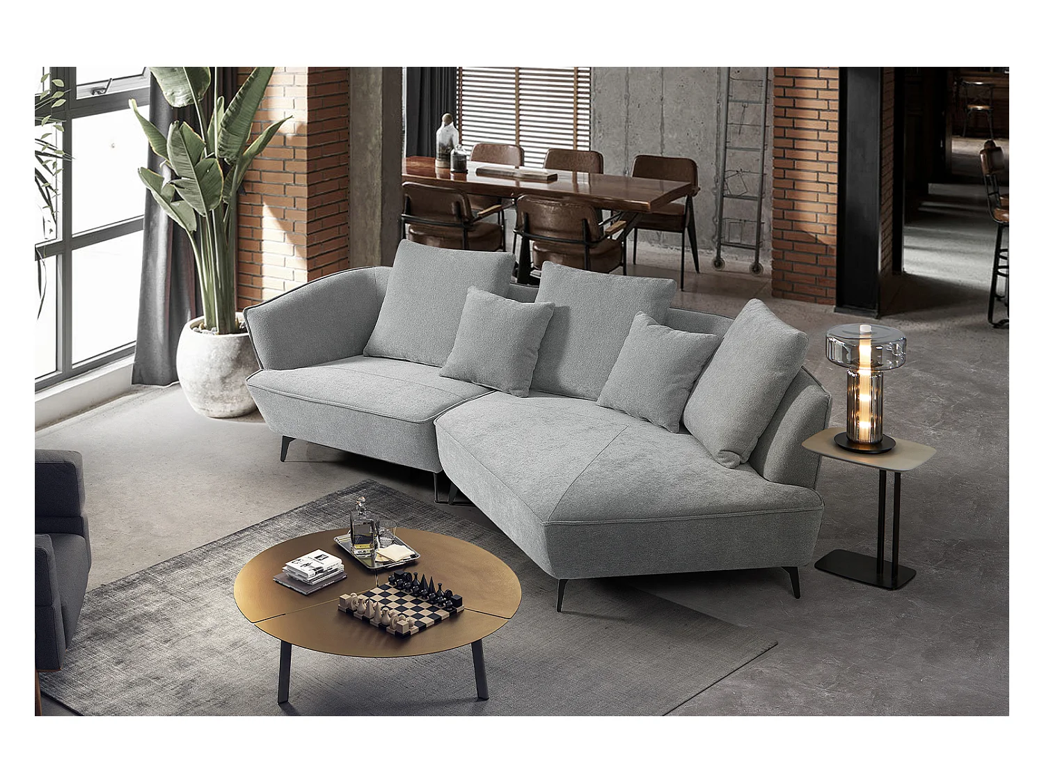 Ecksofa - Grau Webstoff - GARBO