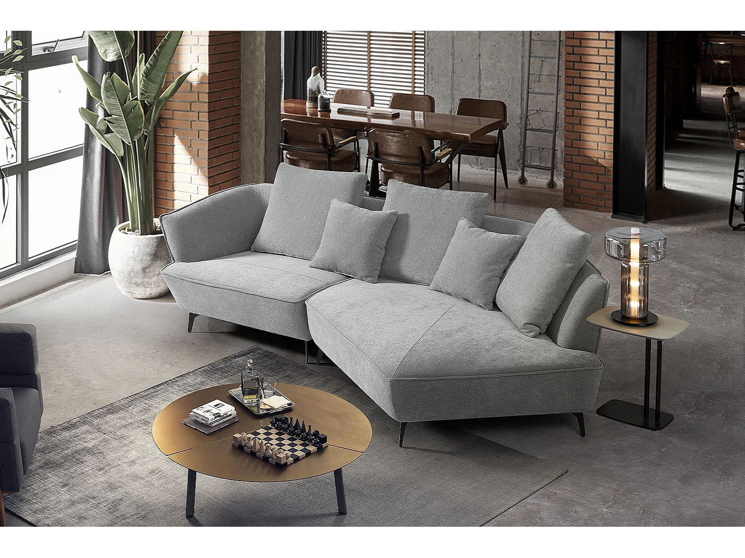 Ecksofa - Grau Webstoff - GARBO