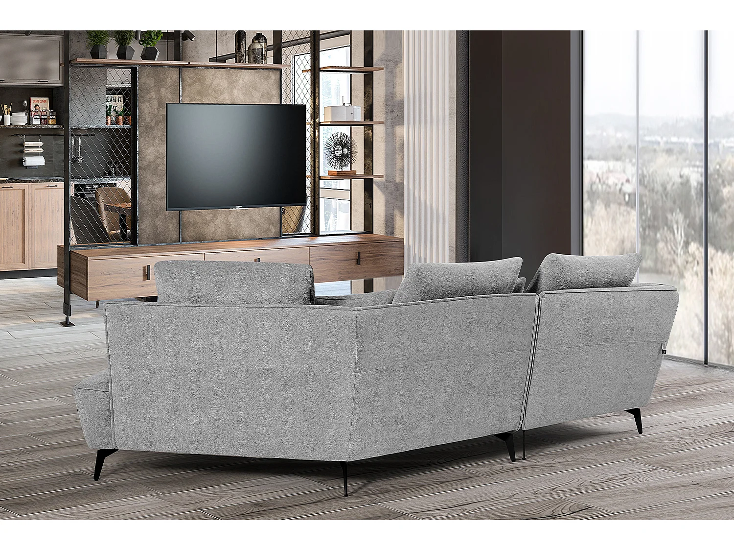 Ecksofa - Grau Webstoff - GARBO