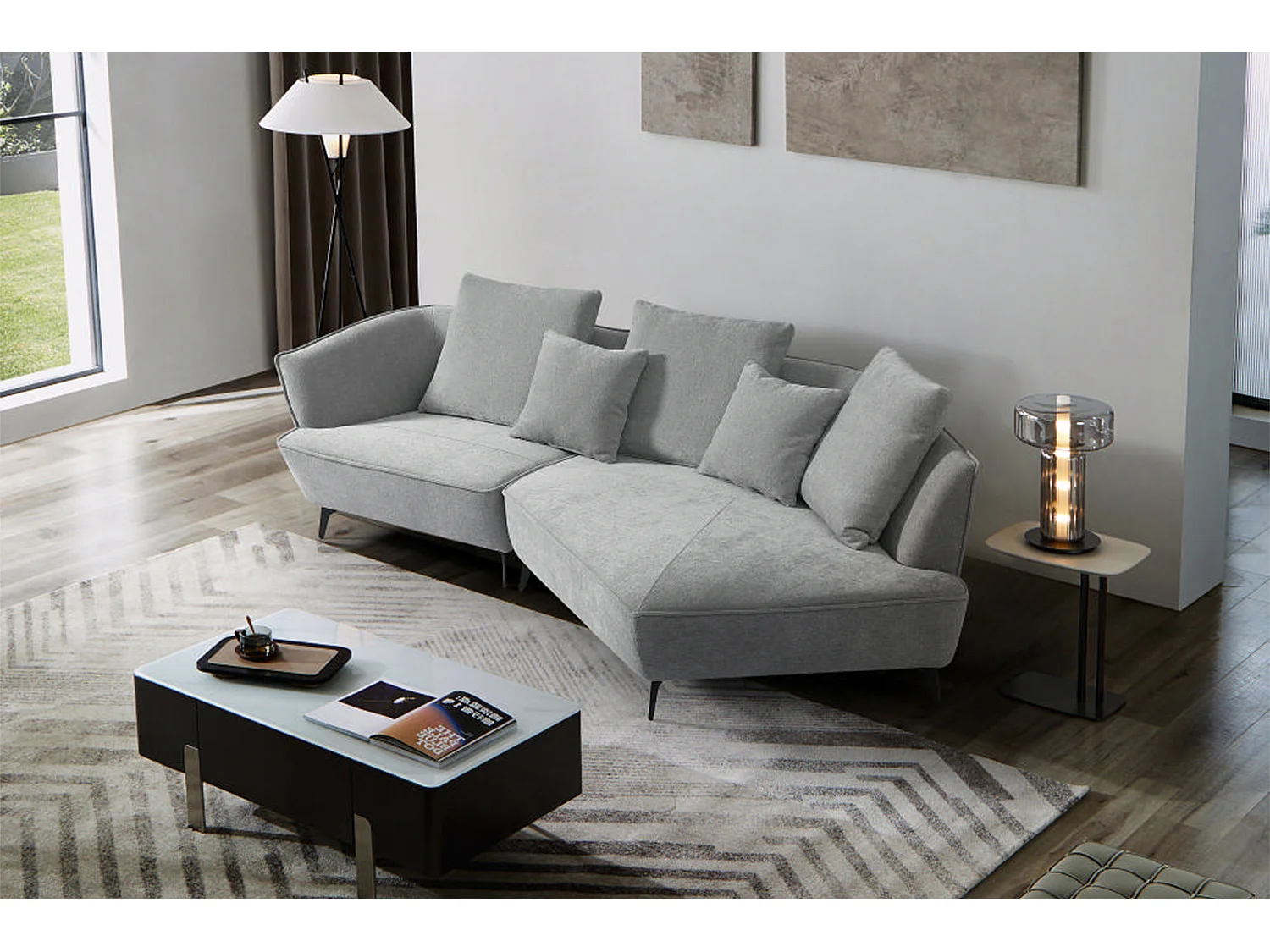 Ecksofa - Grau Webstoff - GARBO