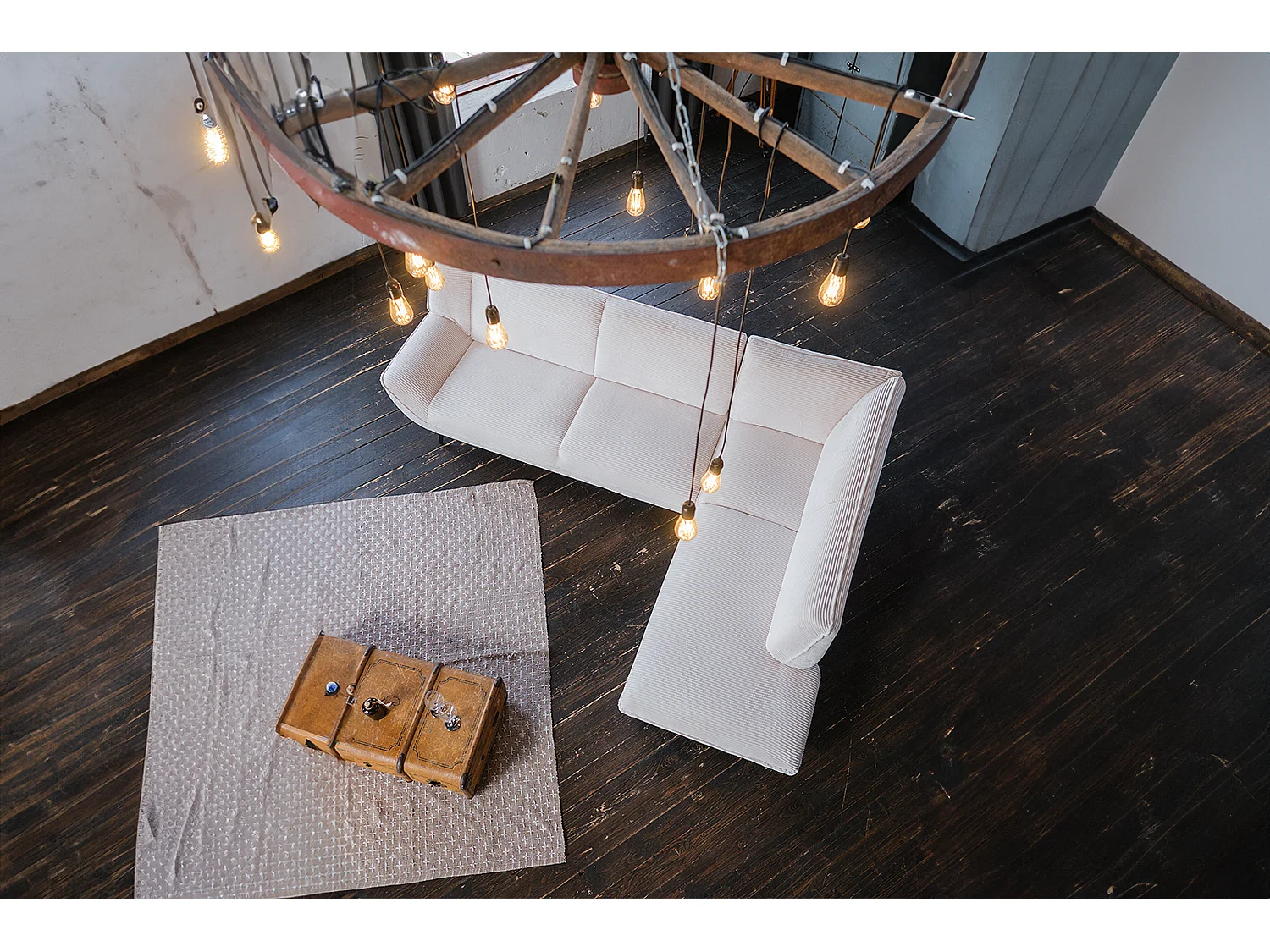 Canapé - blanc crème Velours côtelé - CALLA