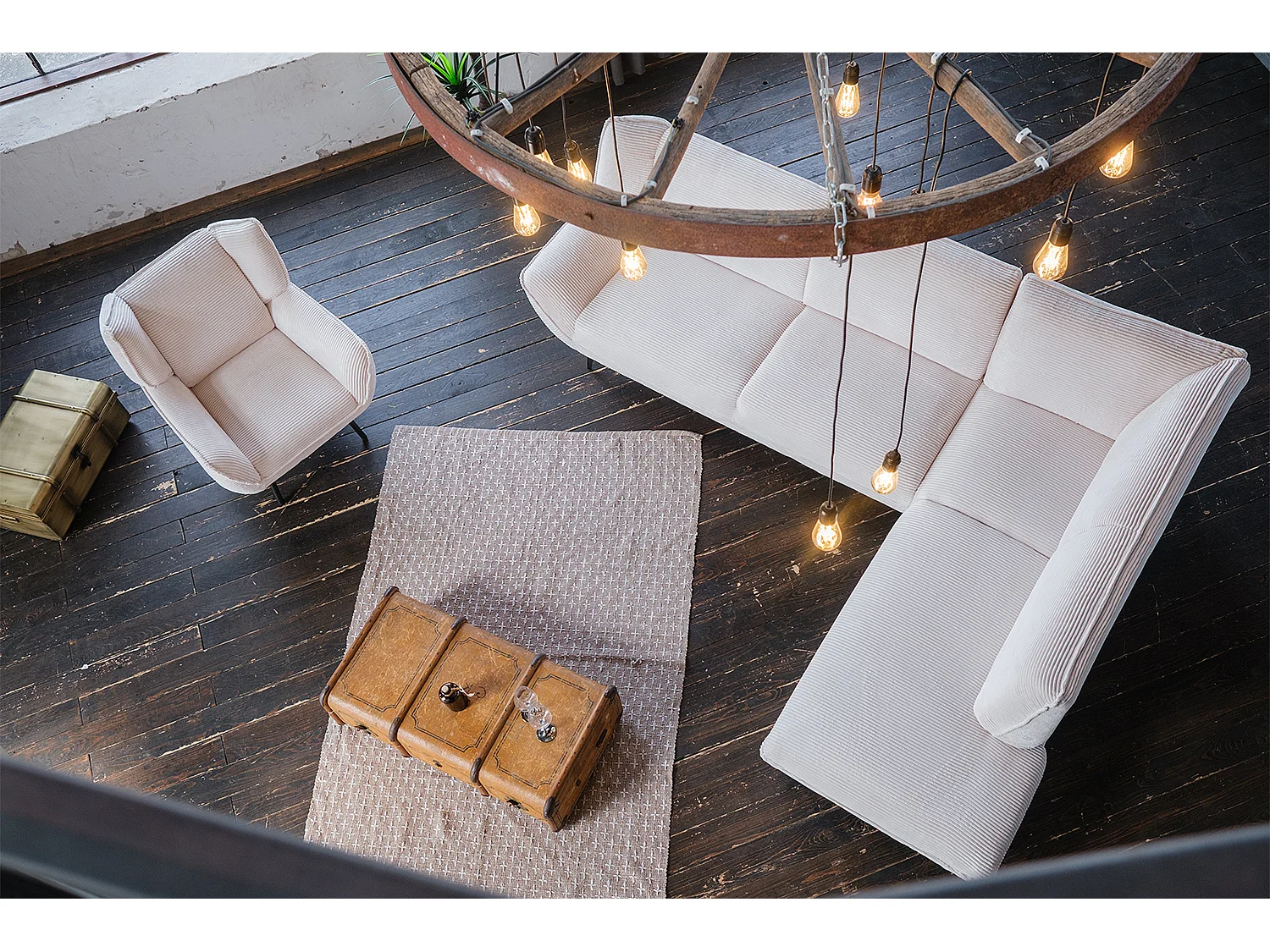 Canapé - blanc crème Velours côtelé - CALLA