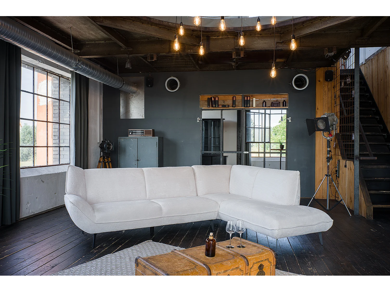 Ecksofa - Cremeweiß Cord - CALLA