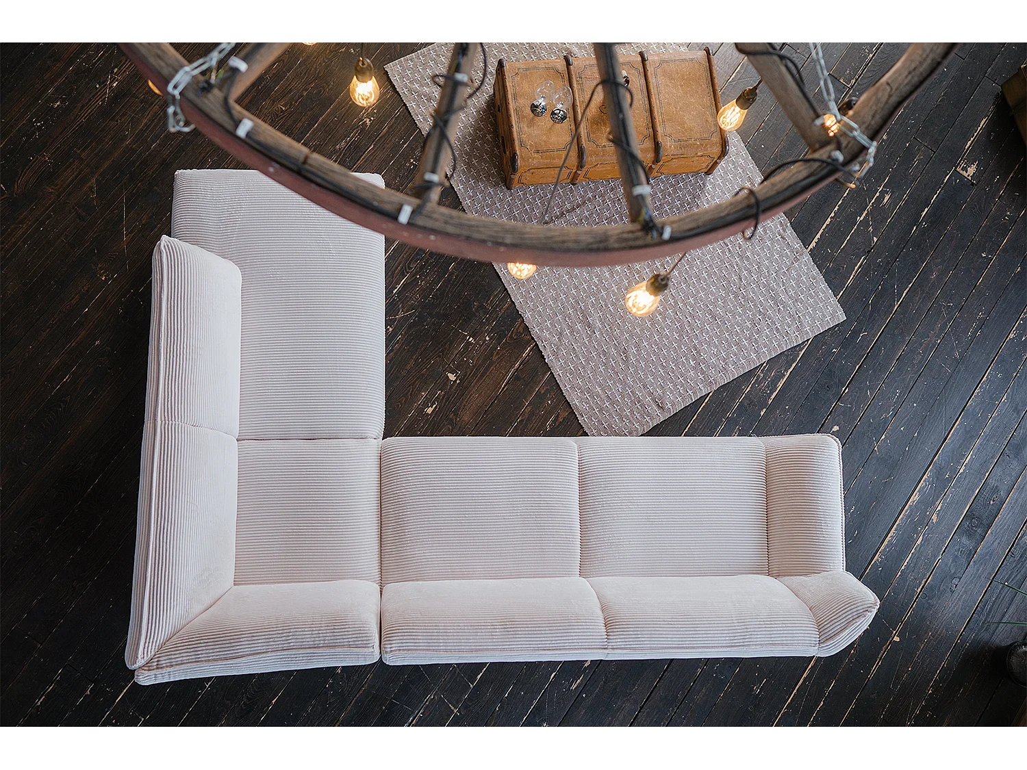 Ecksofa - Cremeweiß Cord - CALLA