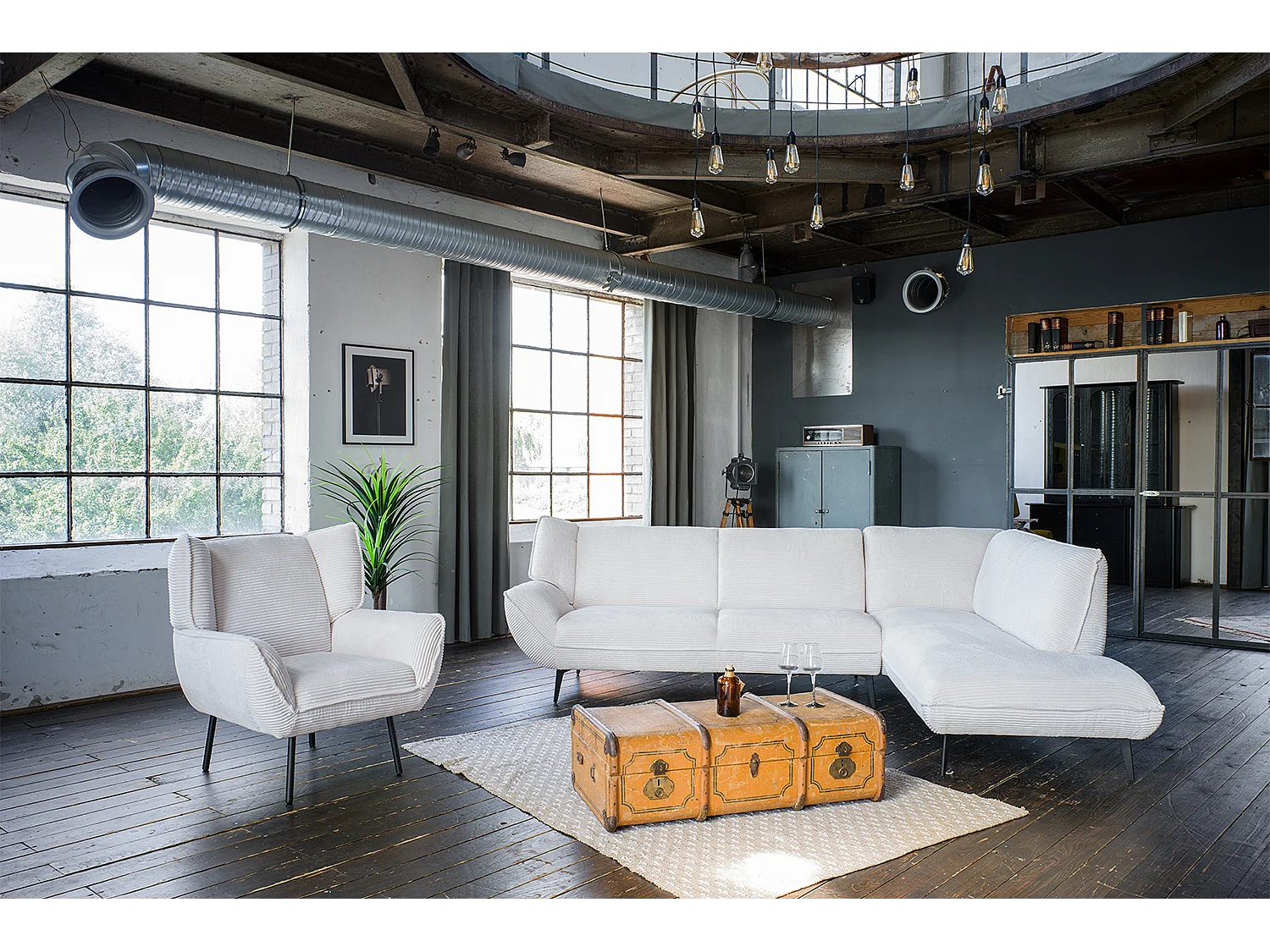 Ecksofa - Cremeweiß Cord - CALLA