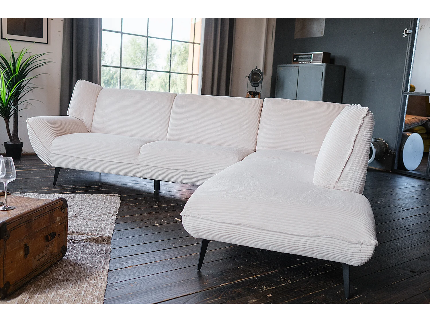 Ecksofa - Cremeweiß Cord - CALLA