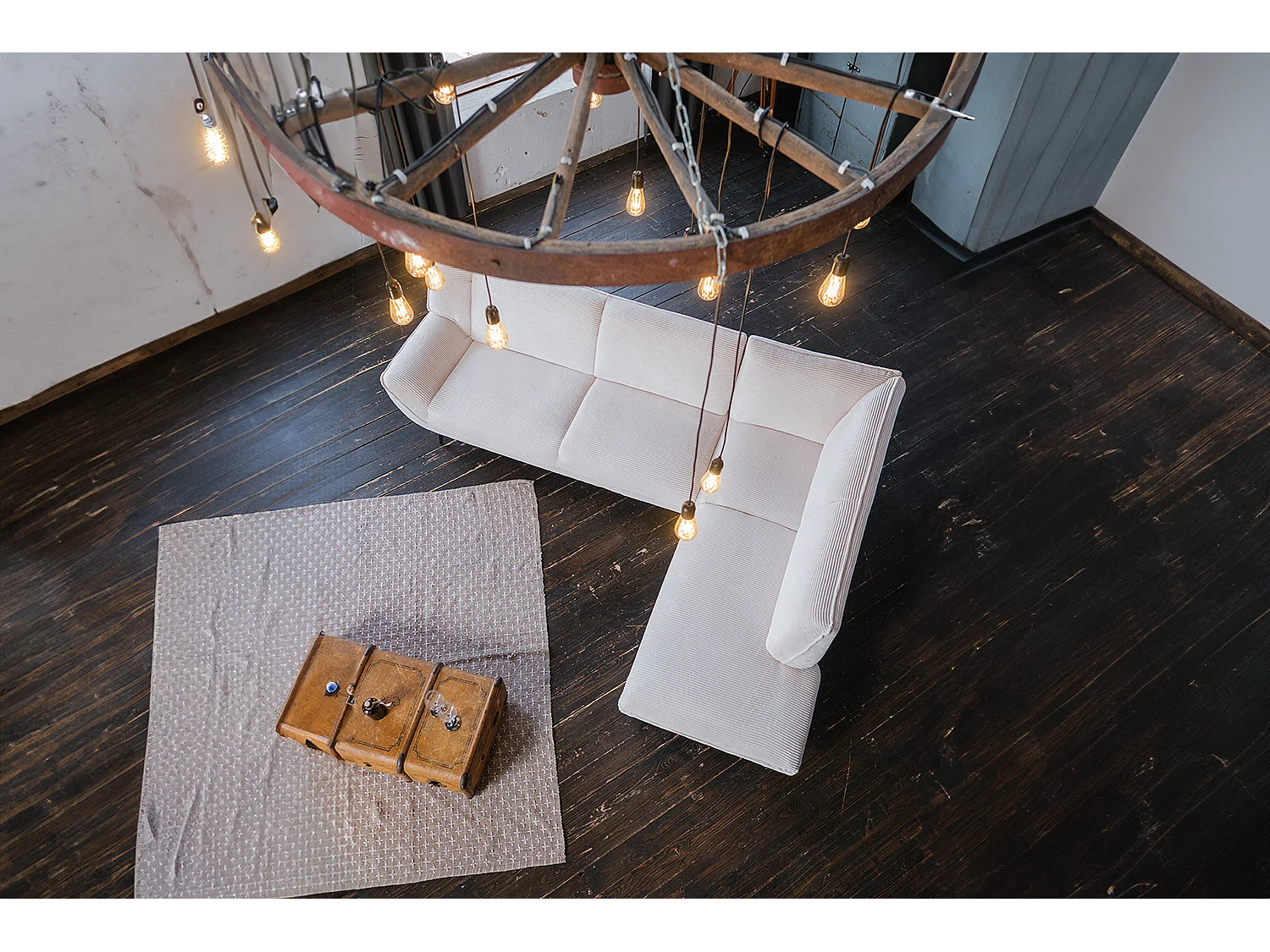 Ecksofa - Cremeweiß Cord - CALLA