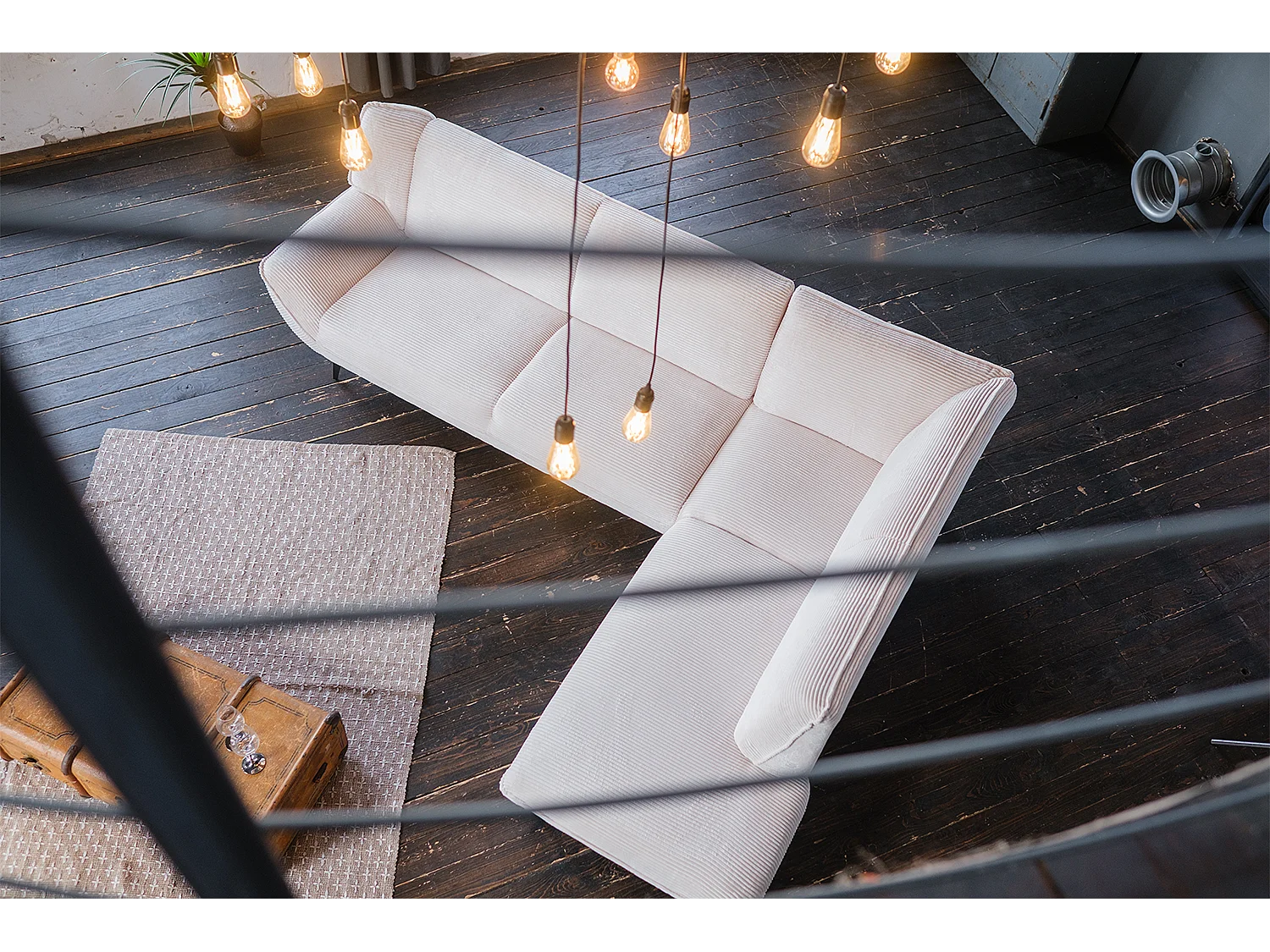 Ecksofa - Cremeweiß Cord - CALLA