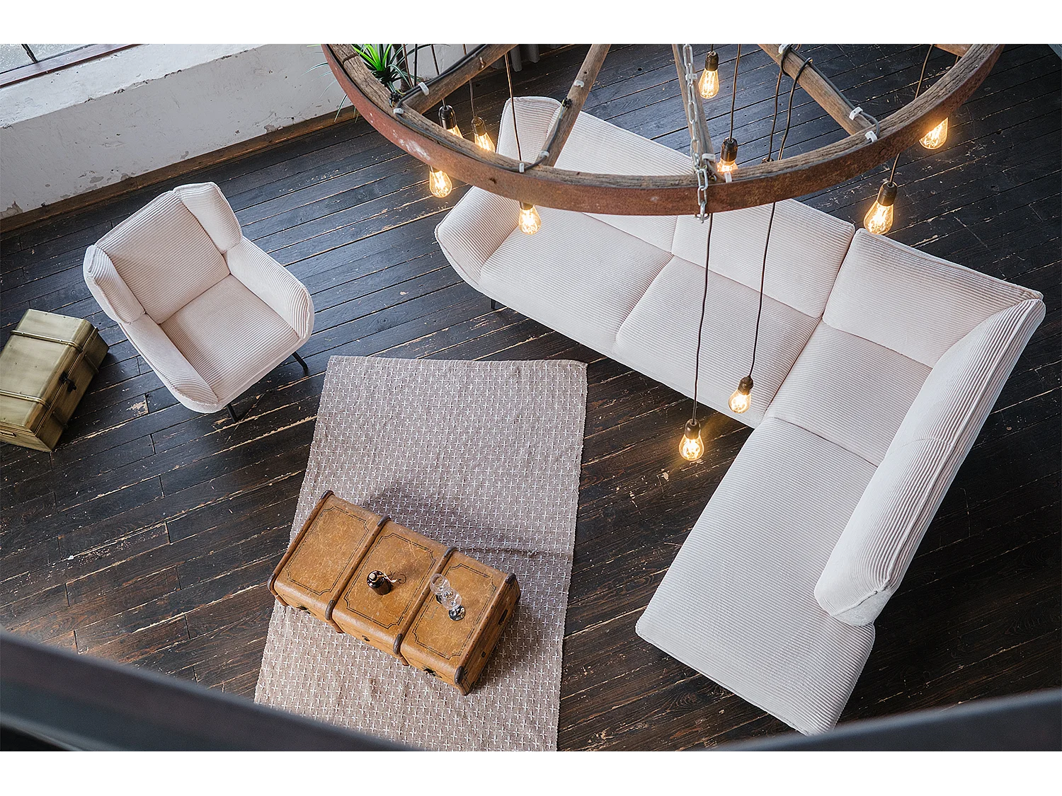 Ecksofa - Cremeweiß Cord - CALLA