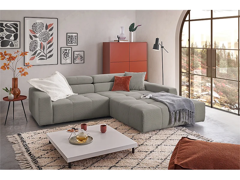 Ecksofa - Grau Cord - RENO