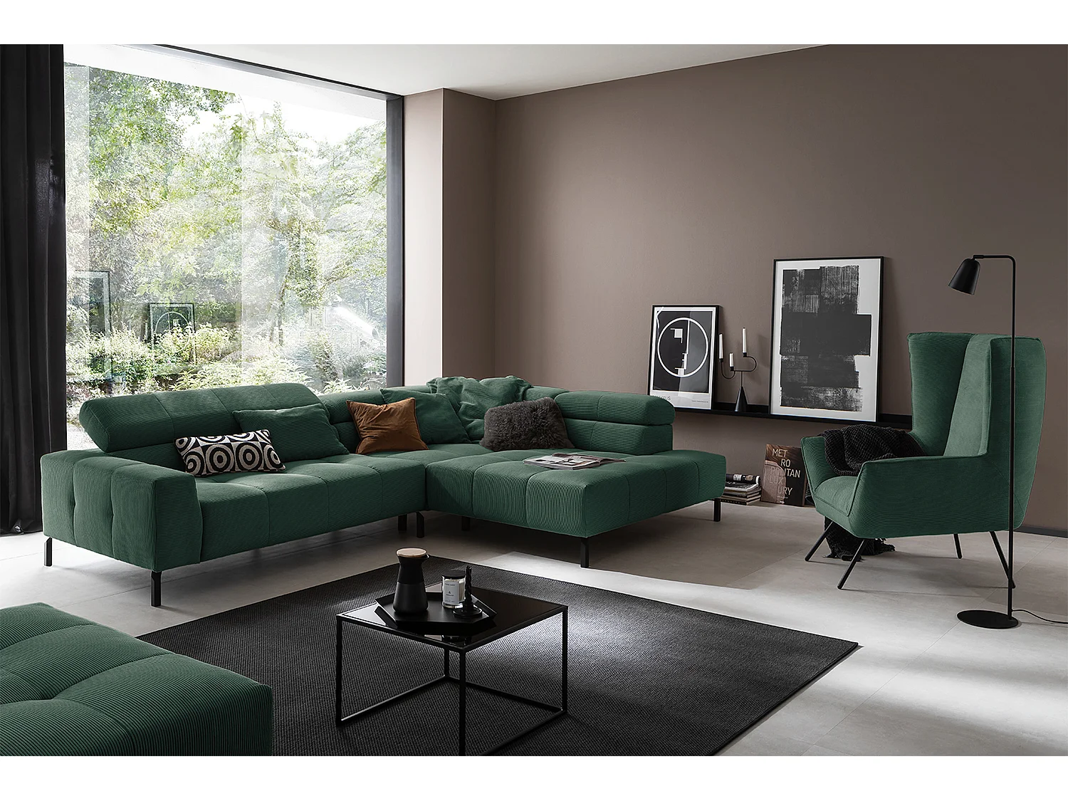 Divano angolare - verde smeraldo Velluto a coste - OHIO