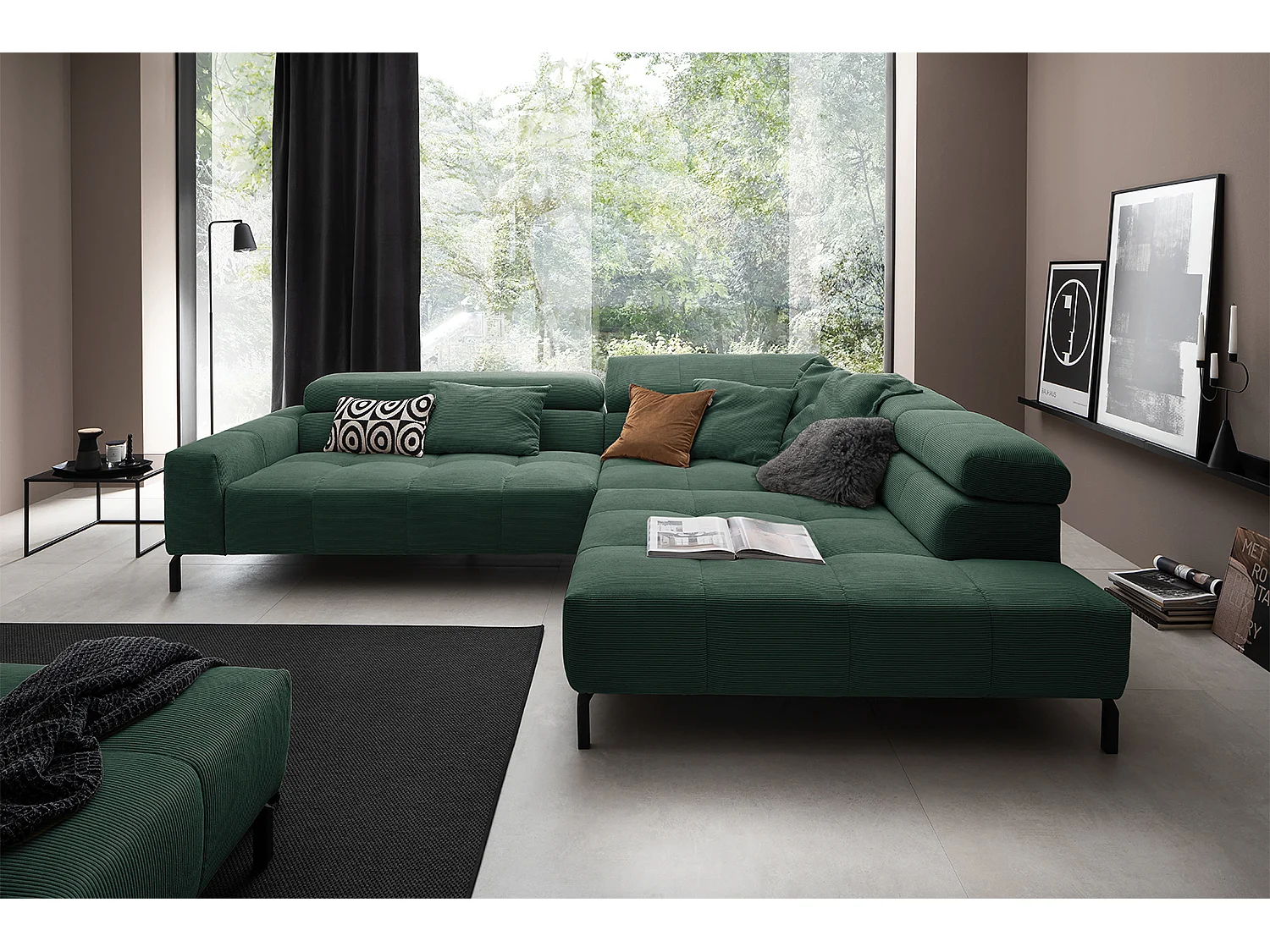 Divano angolare - verde smeraldo Velluto a coste - OHIO