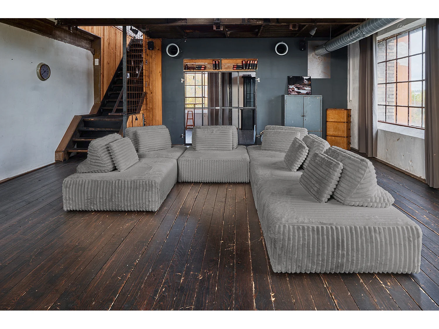 Canapé modulaire - Gris Velours côtelé - WIOLO SOFT